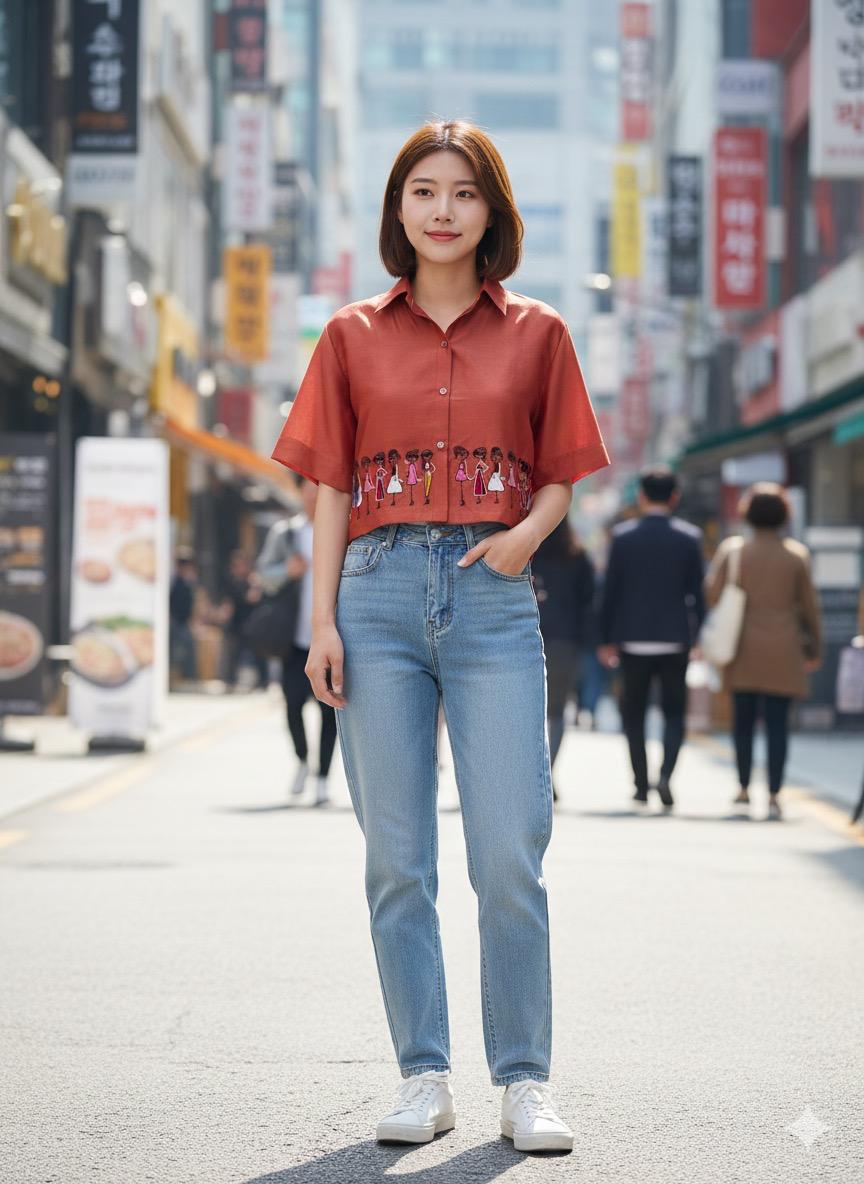Embroidered Red Crop Shirt