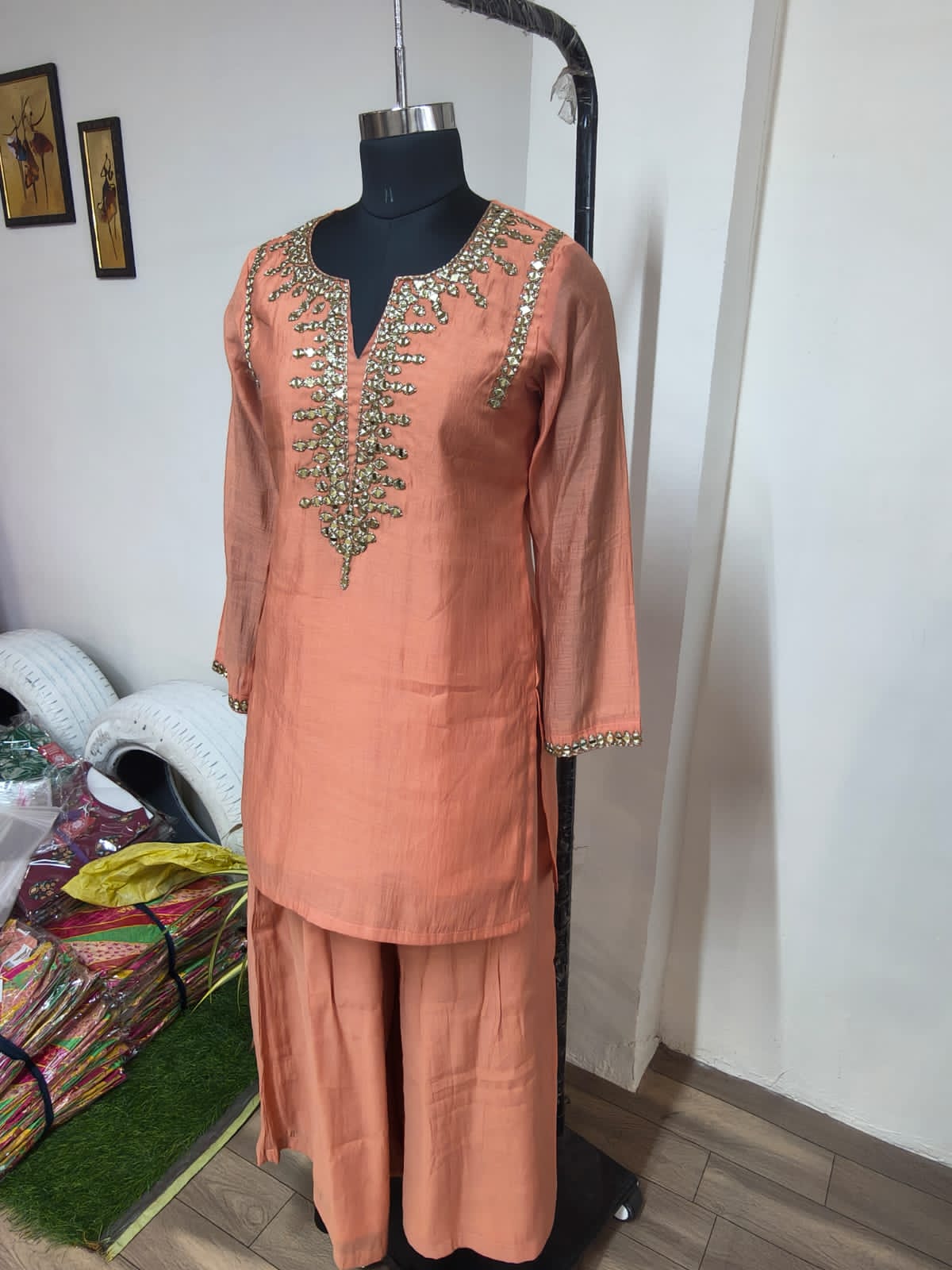 Peach Embroidered Kurta Set