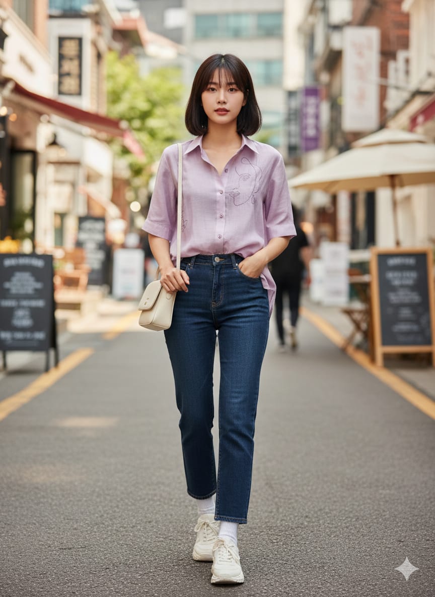 Classic Lilac Shirt & Slim Jeans Set
