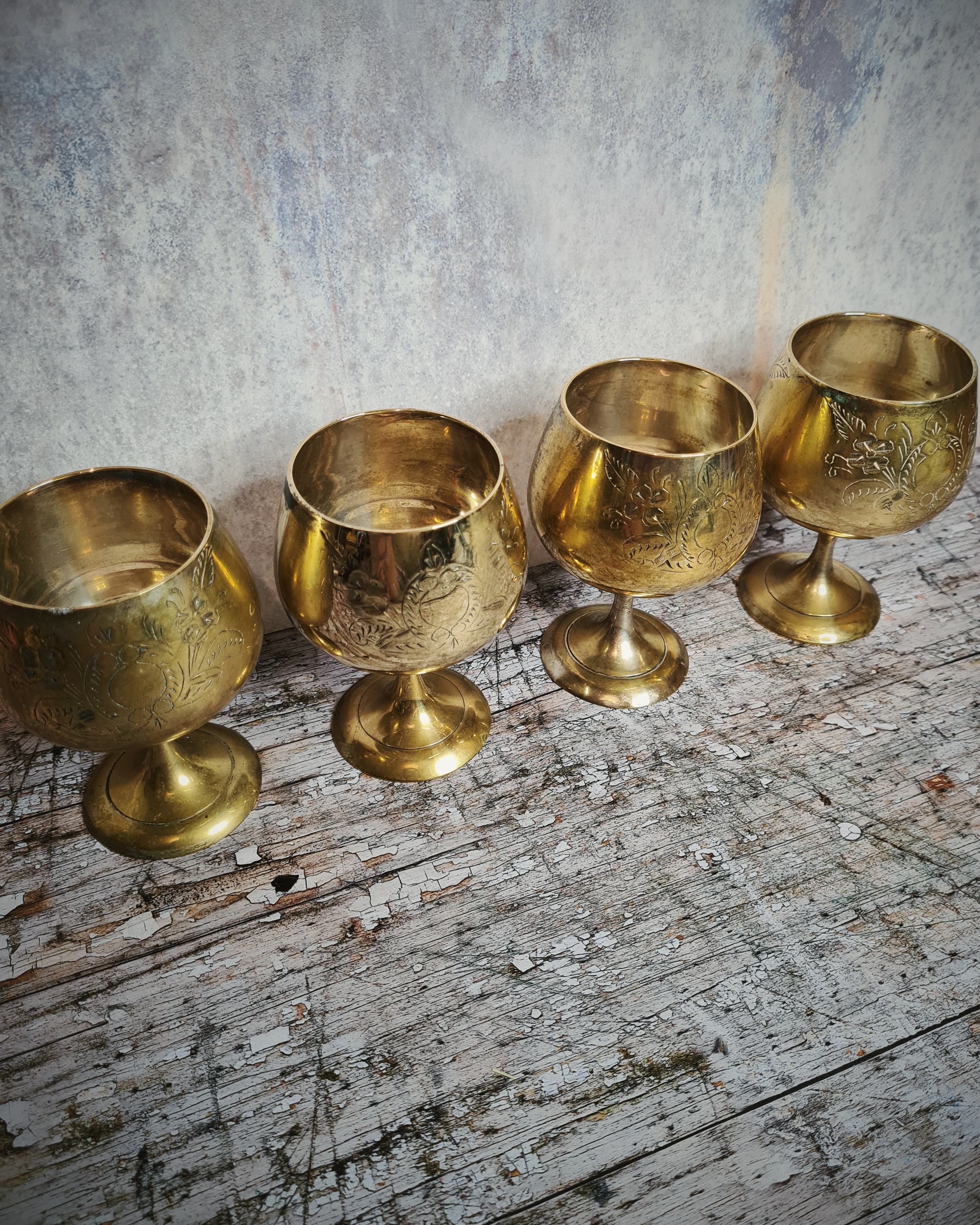 Vintage Engraved Goblets Set Of 4