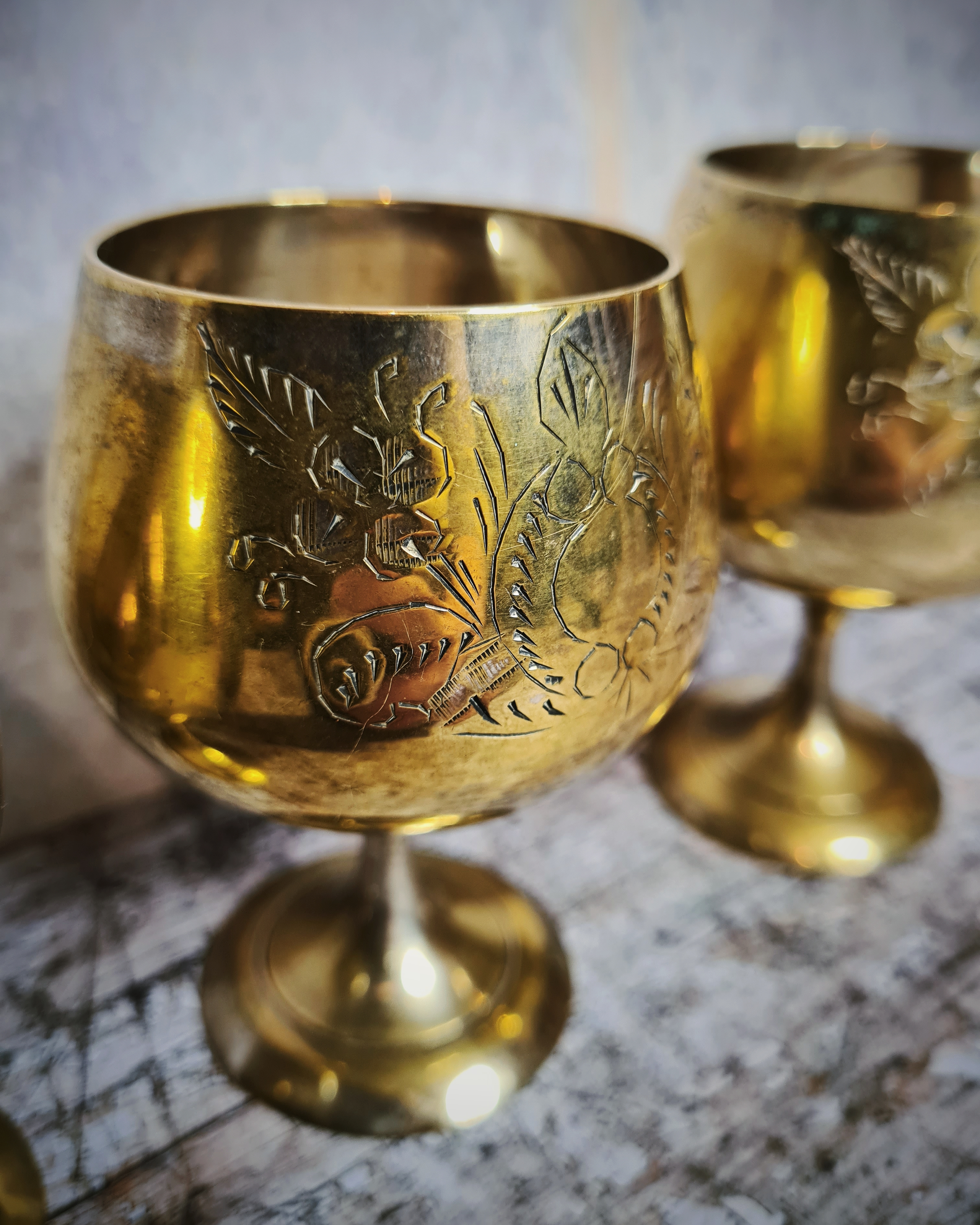 Vintage Engraved Goblets Set Of 4