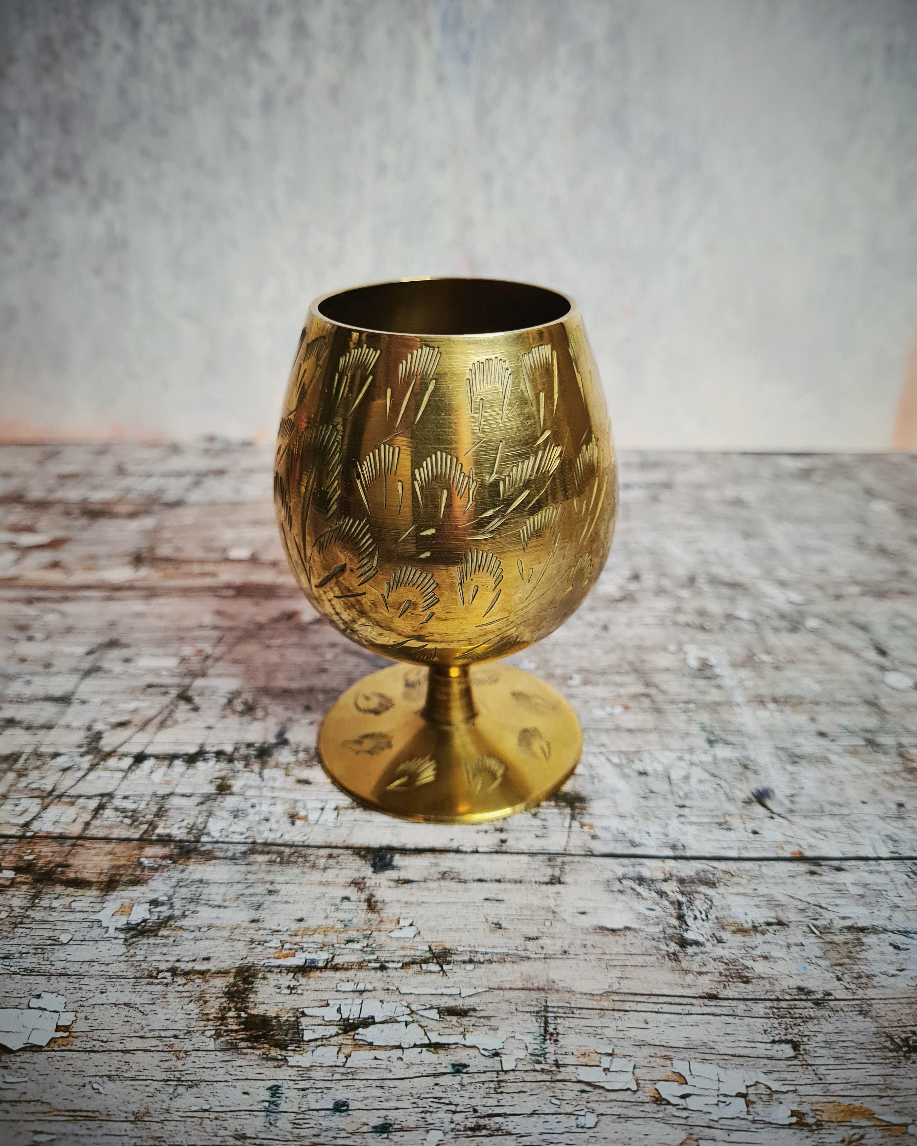 Vintage Engraved Brass Chalice