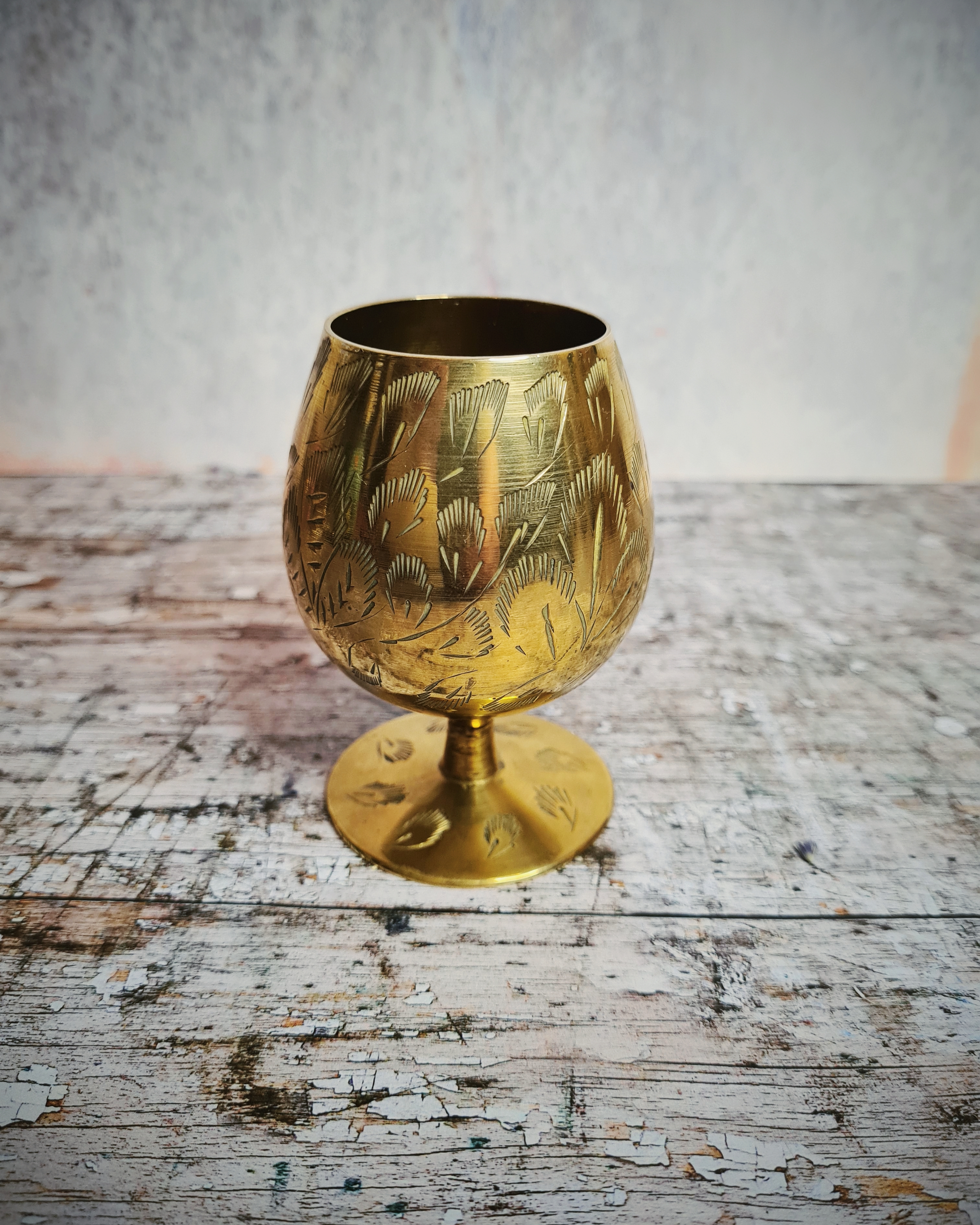 Vintage Engraved Brass Chalice
