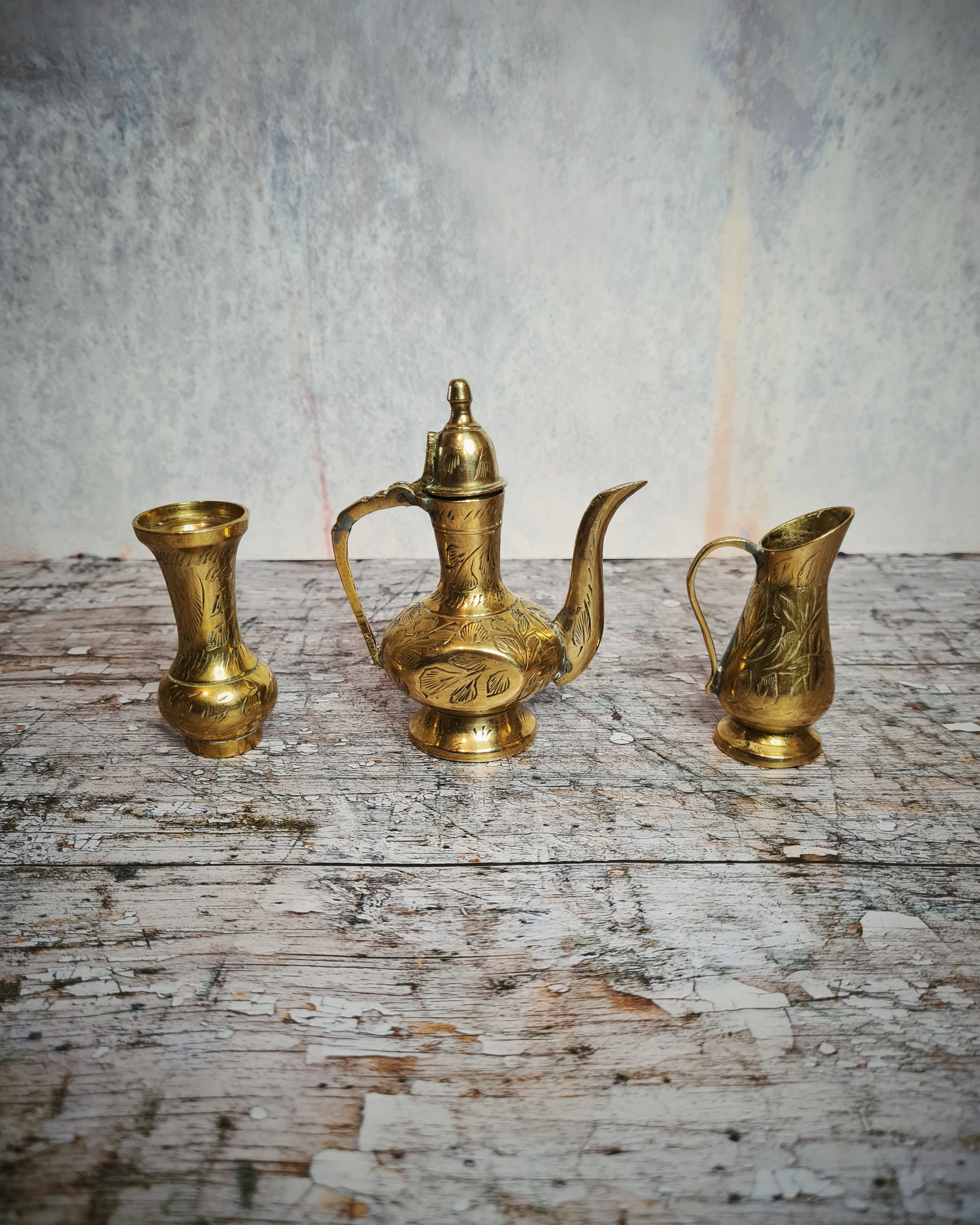 Mini Decorative Brass Coffee Pot Set