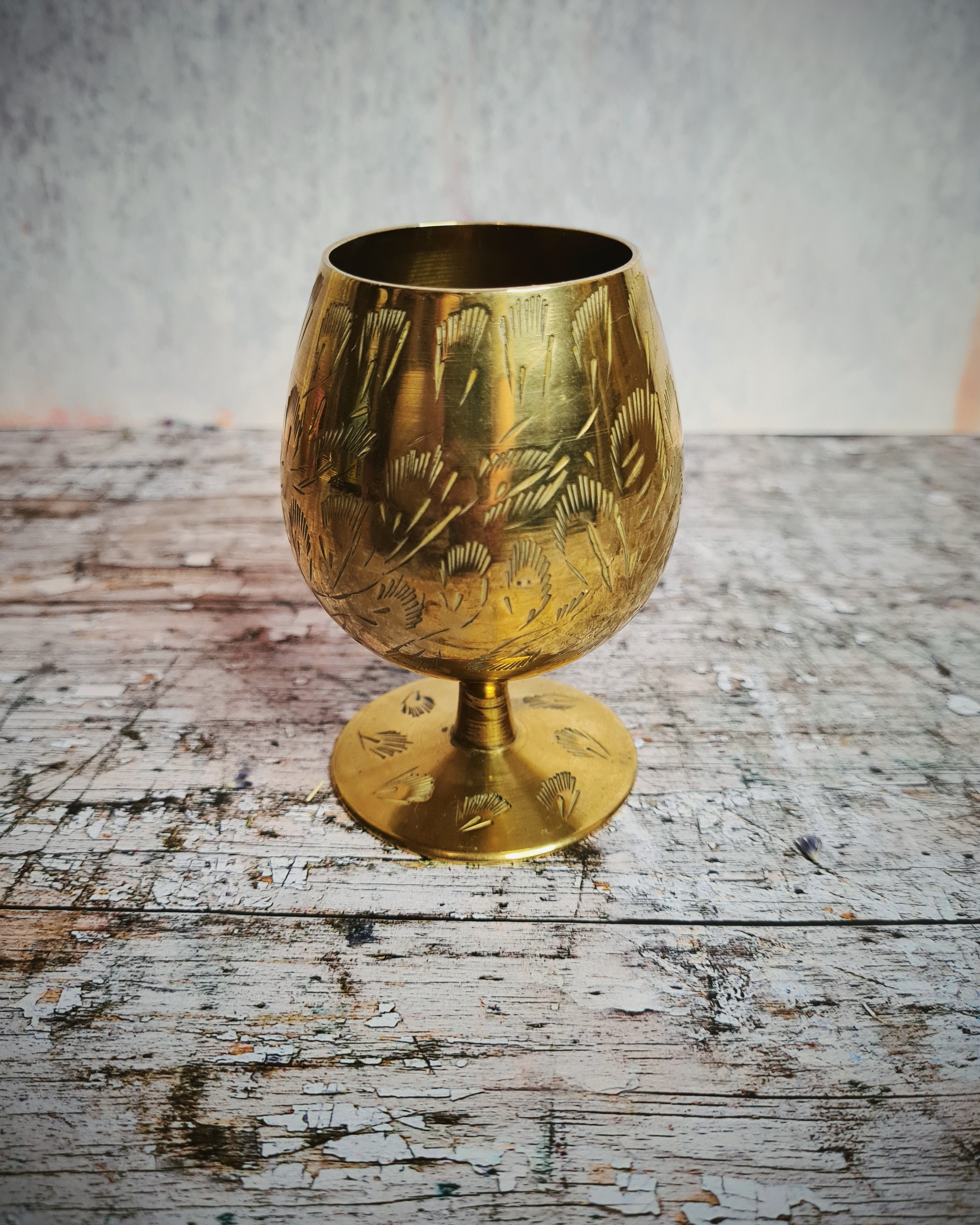 Vintage Engraved Brass Chalice
