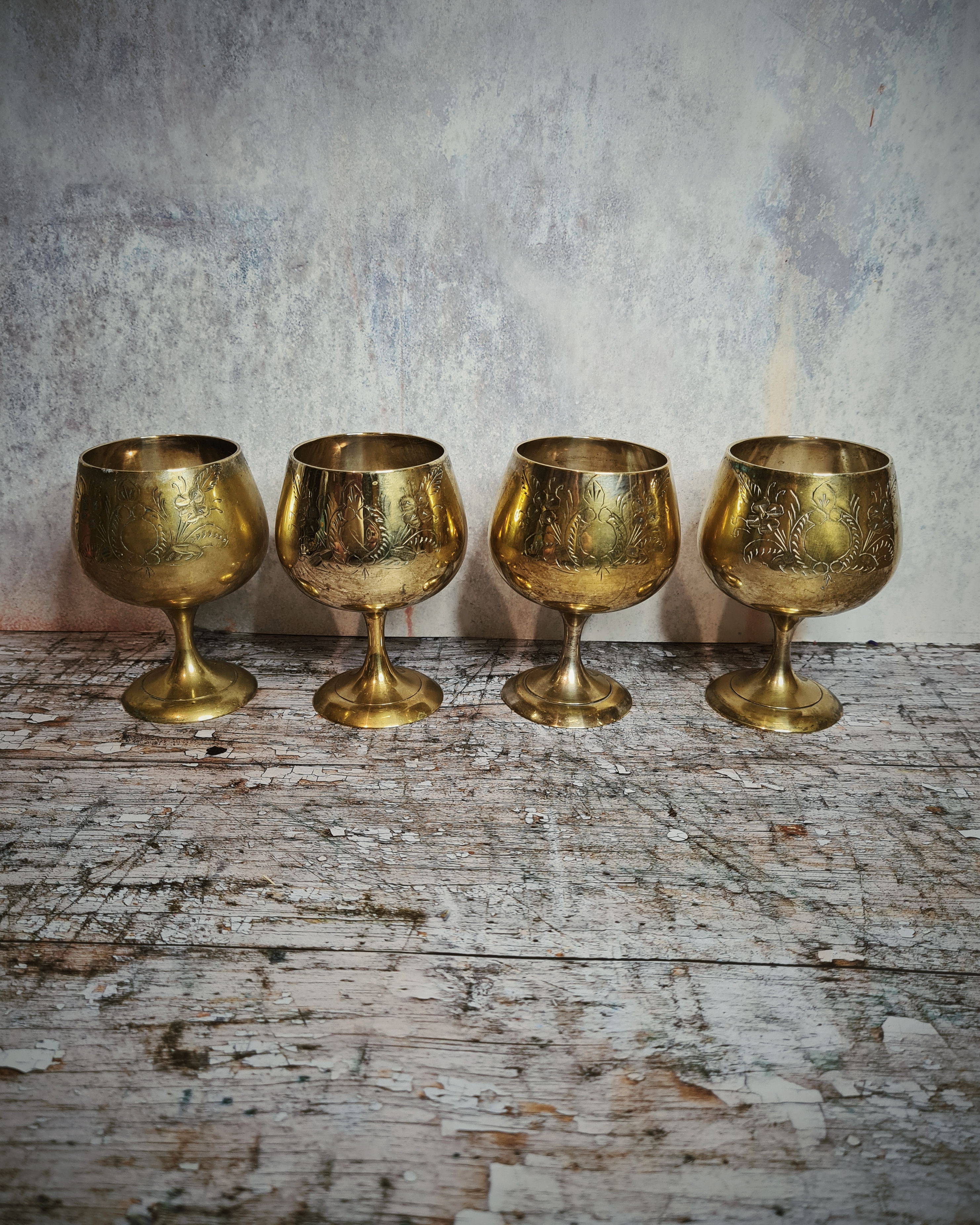 Vintage Engraved Goblets Set Of 4