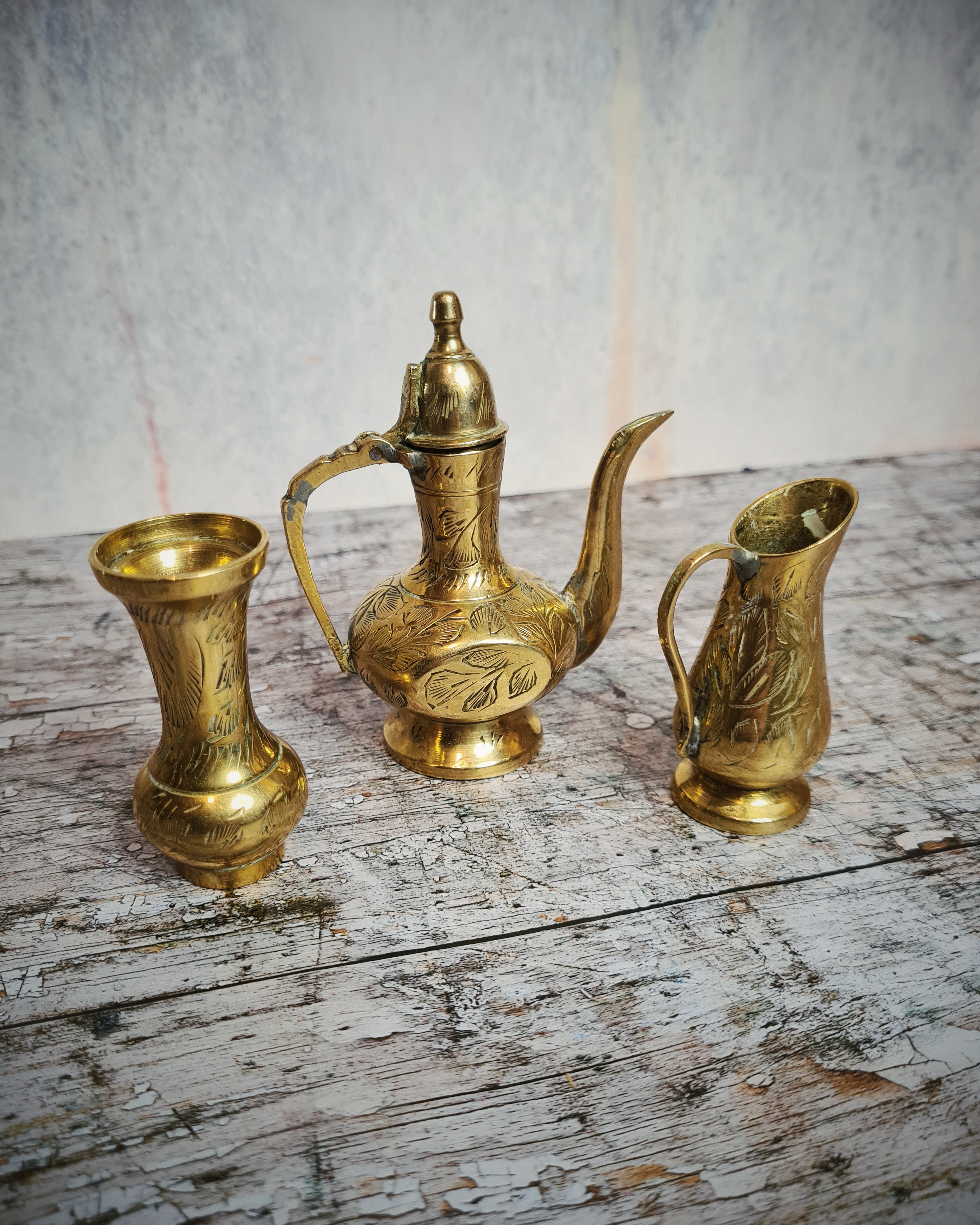 Mini Decorative Brass Coffee Pot Set