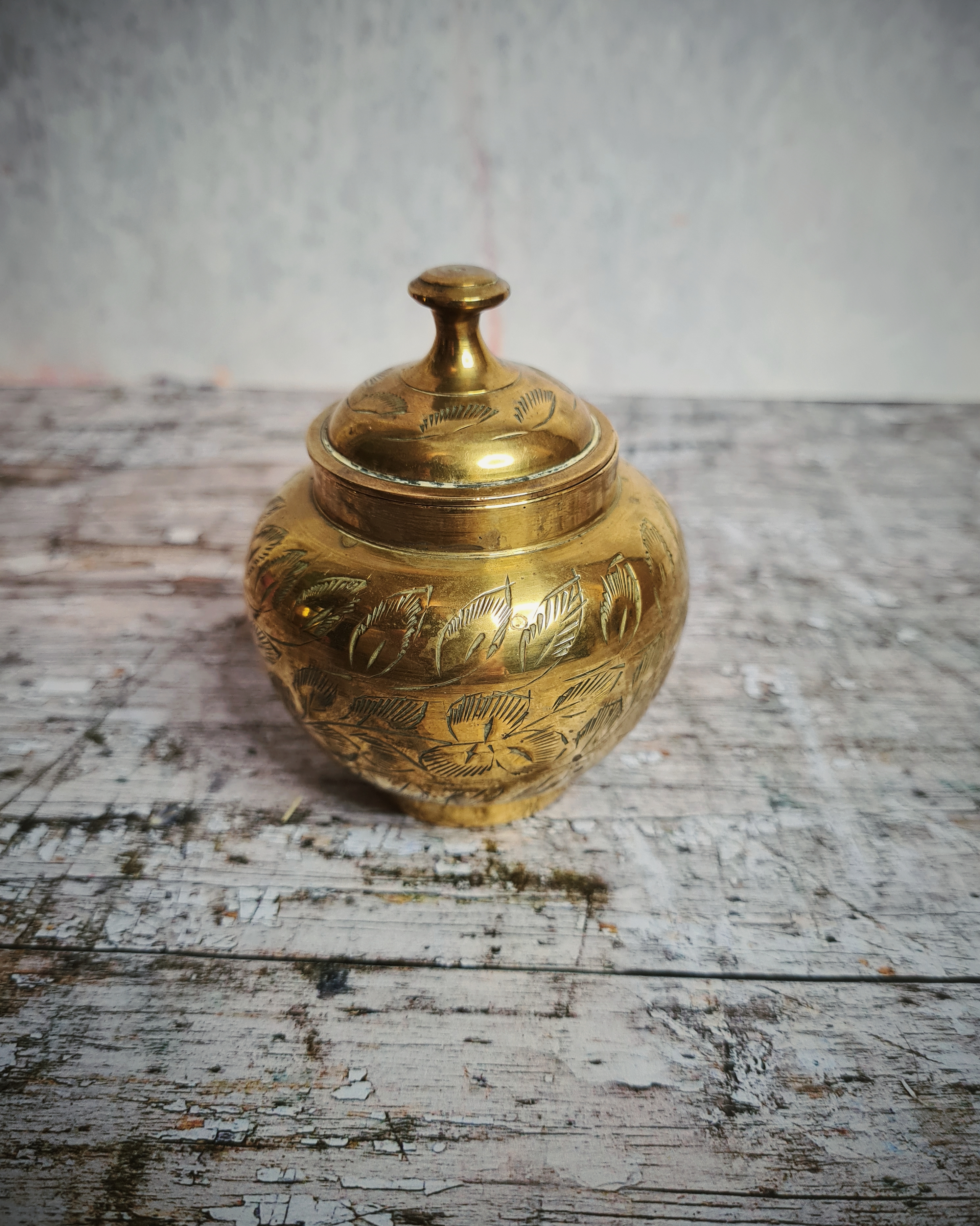 Vintage Engraved Brass Lidded Pot