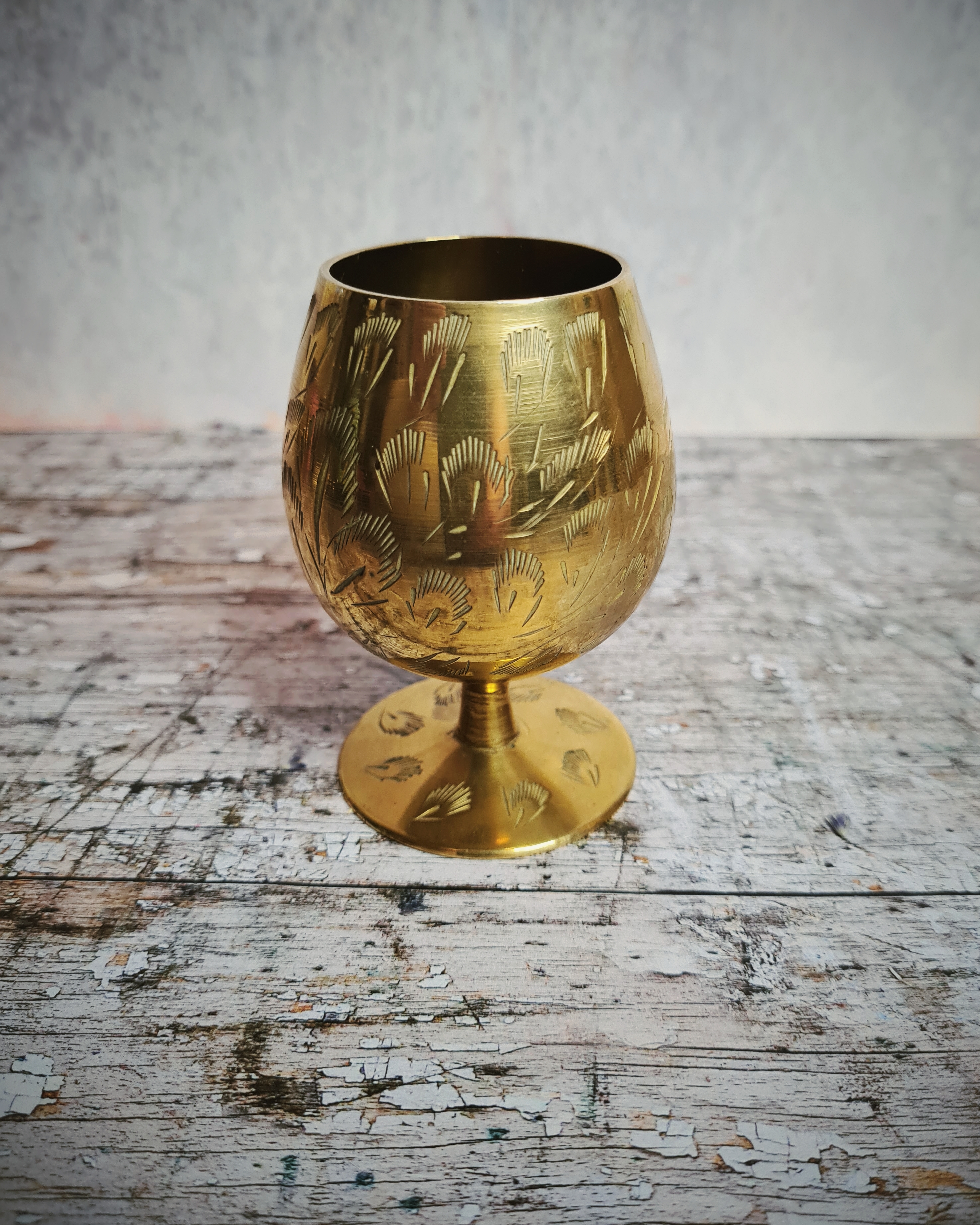 Vintage Engraved Brass Chalice