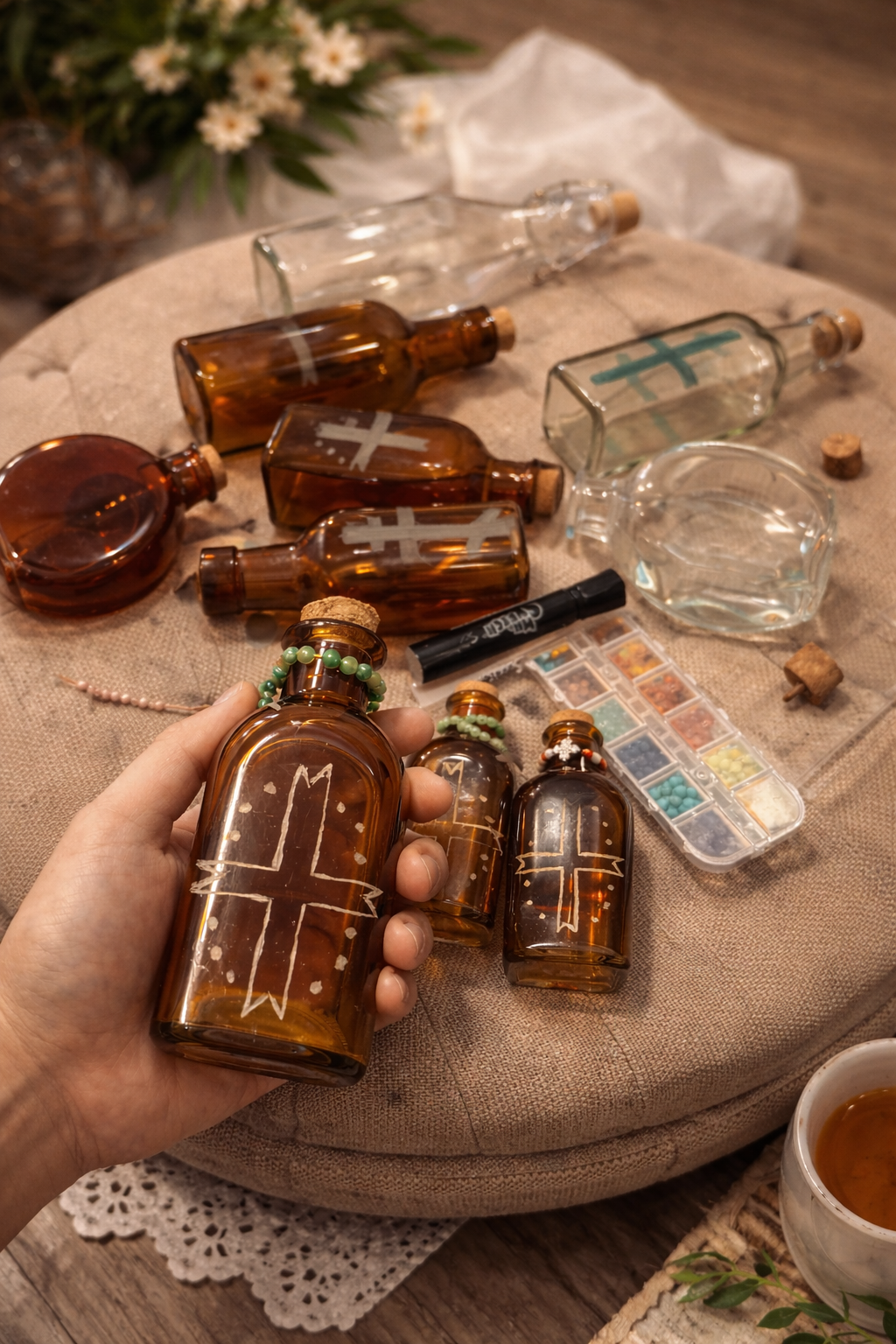 Hand Engraved Holy Water Bottle | Custom Glass Oil Vial Orthodox Christian Gift