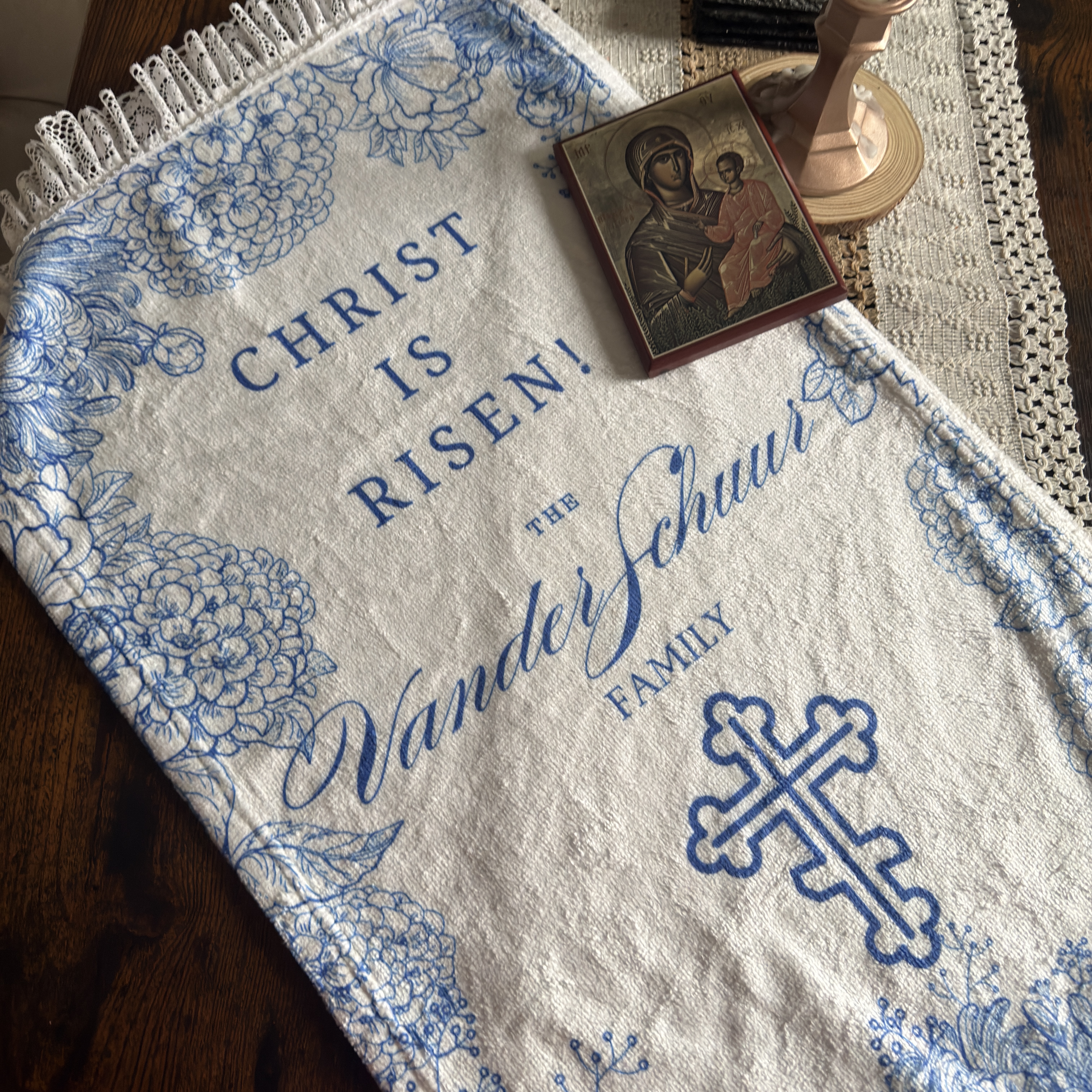 Custom Family Pascha Kitchen Towel | Easter Basket Cover (Custom)