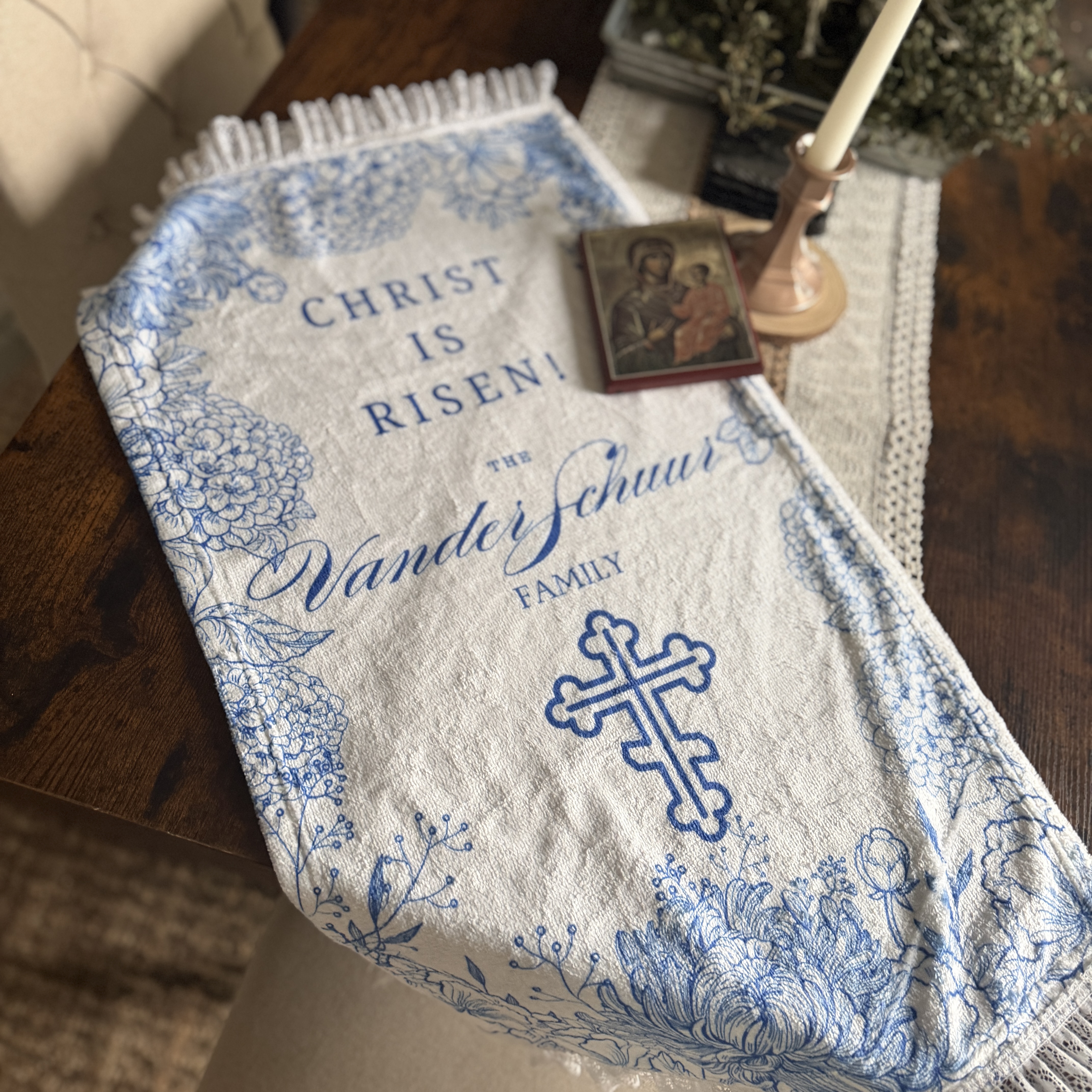 Custom Family Pascha Kitchen Towel | Easter Basket Cover (Custom)
