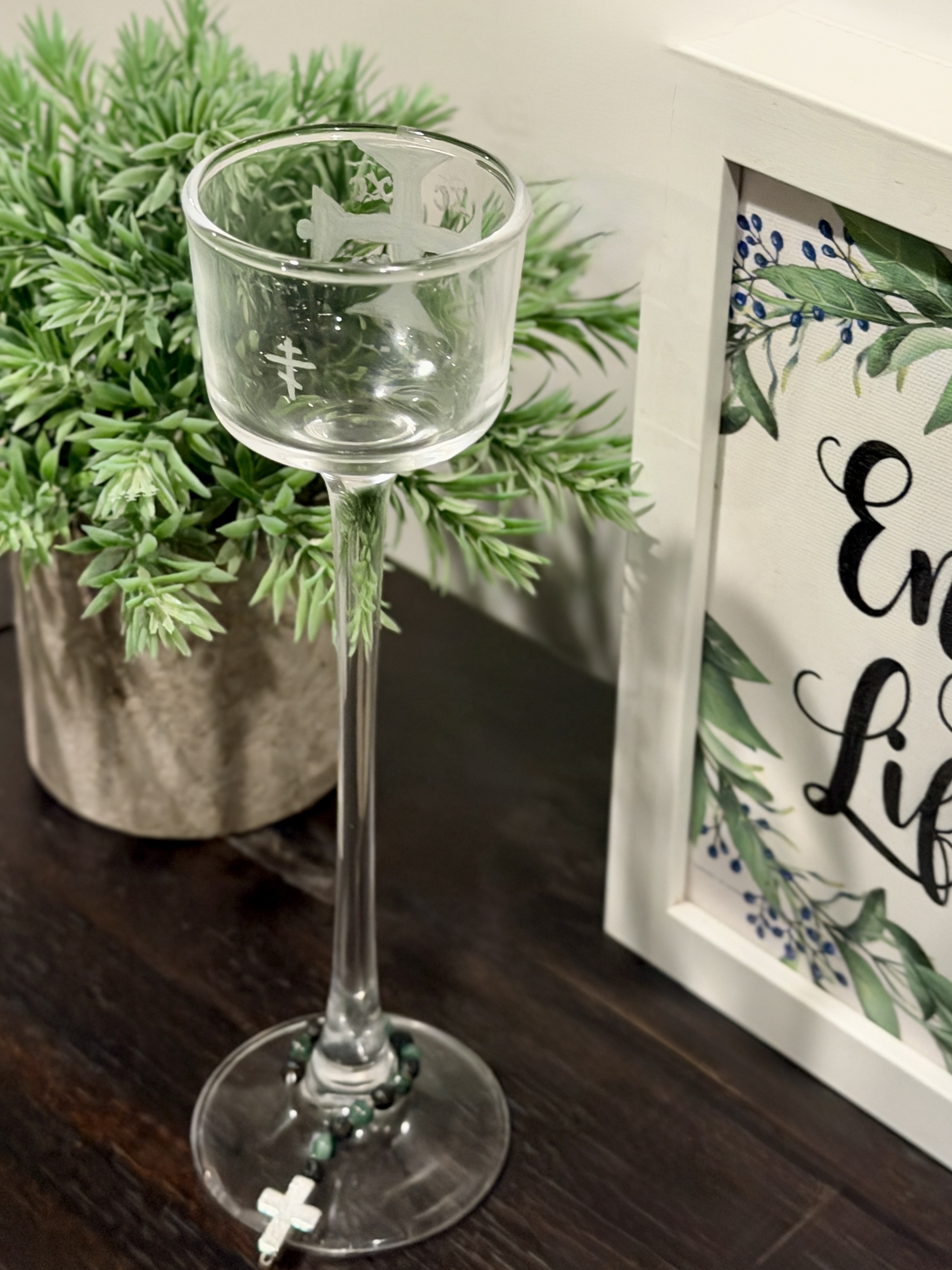 Orthodox Prayer Corner Candle Holder | Glass Vigil Candle Stand | Icon Corner Candle Holder