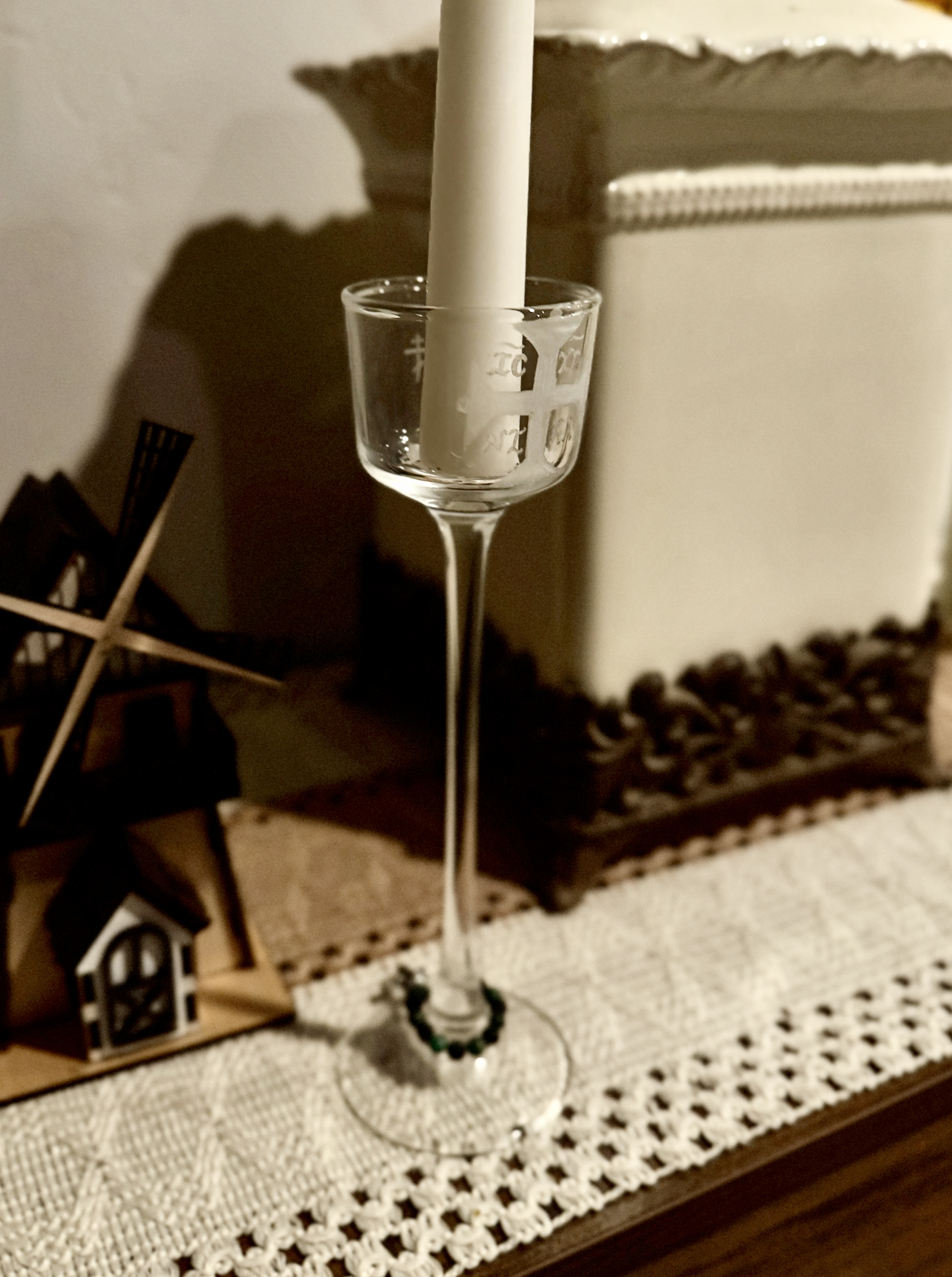 Orthodox Prayer Corner Candle Holder | Glass Vigil Candle Stand | Icon Corner Candle Holder