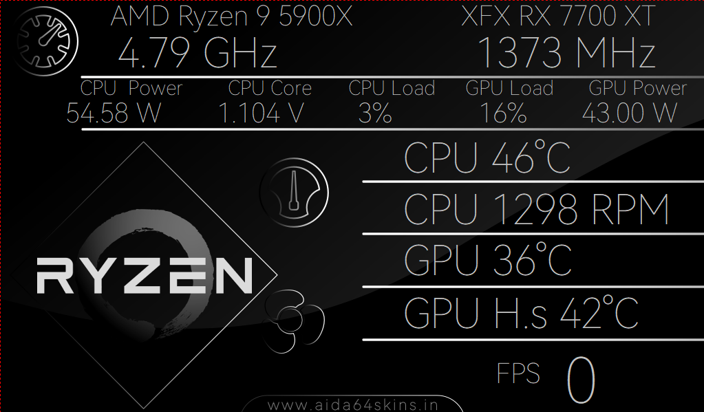 AMD Ryzen 9 5900X & XFX RX 7700 XT AIDA64 Skin
