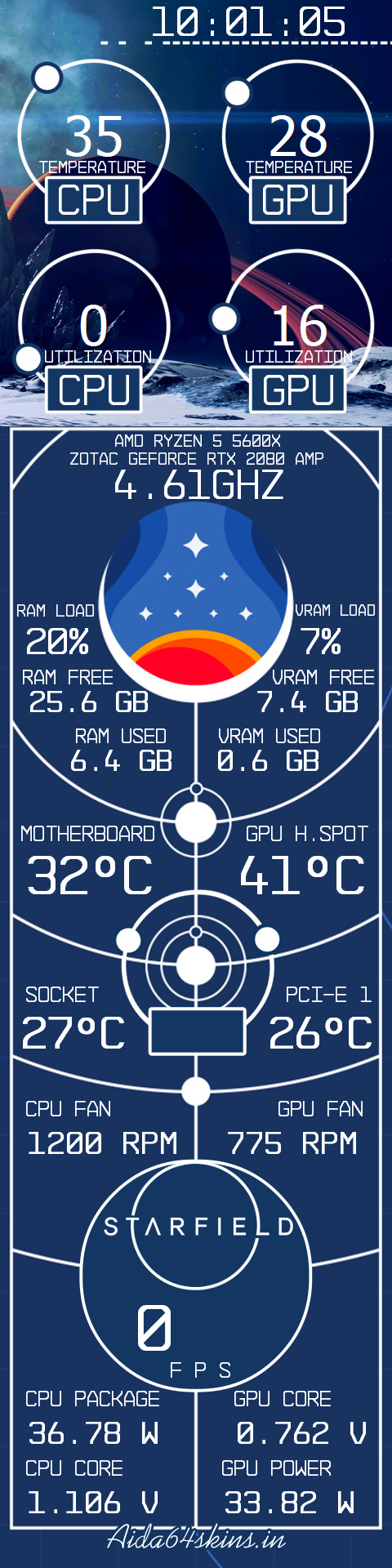 Starfield-Themed System Monitor Widget