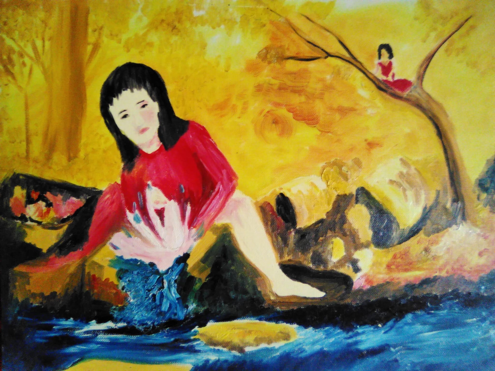 Girl by the Stream Painting