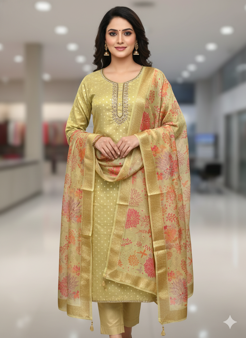 Elegant Gold Embroidered Kurta Set