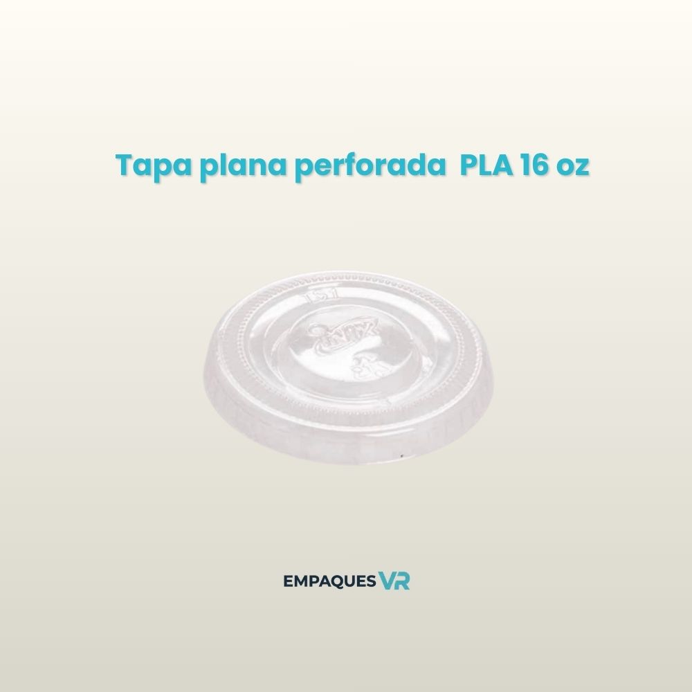 Tapa plana perforada PLA  16 oz 