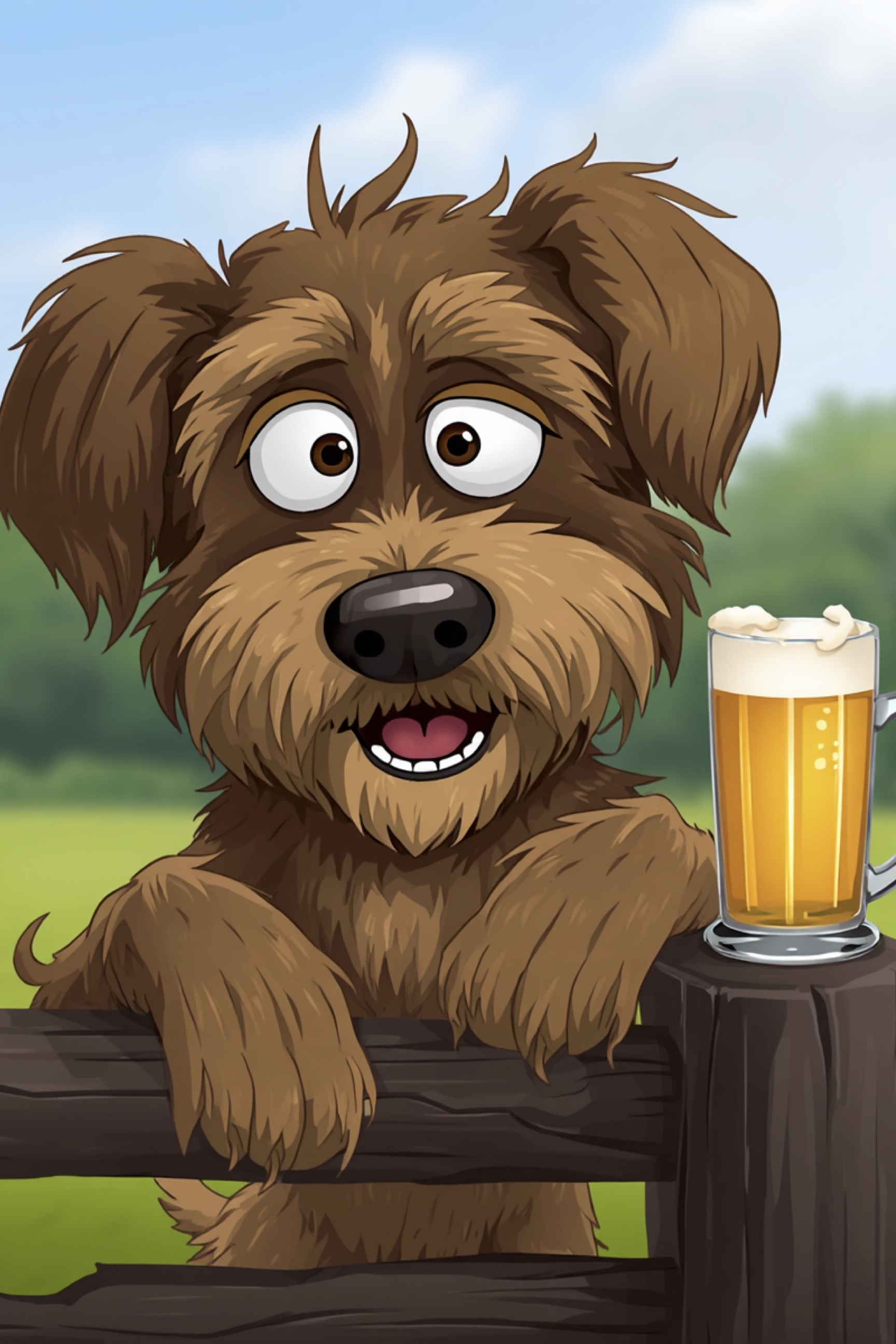 Happy Cartoon Dog with Beer Digital Art