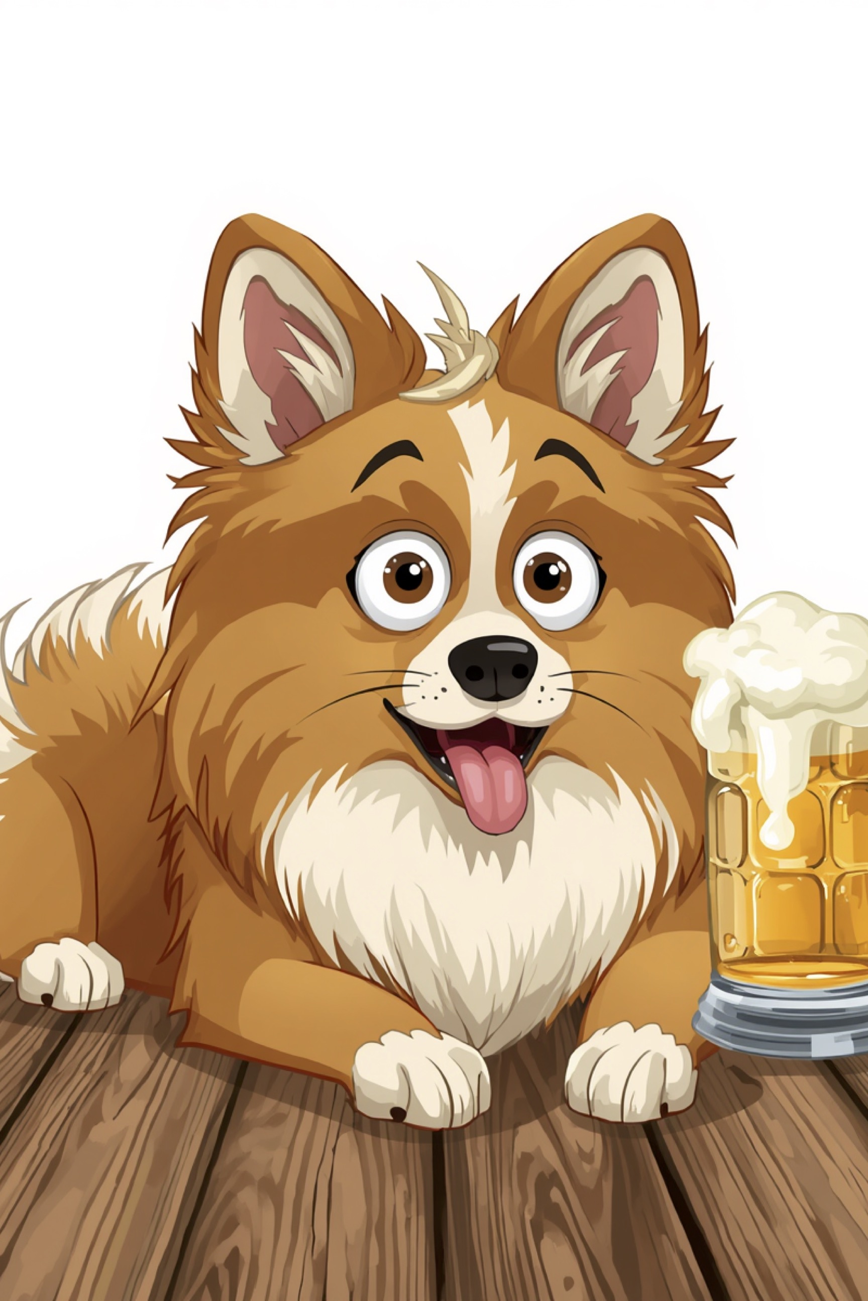 Pomeranian Cartoon Dog with Frothy Beer