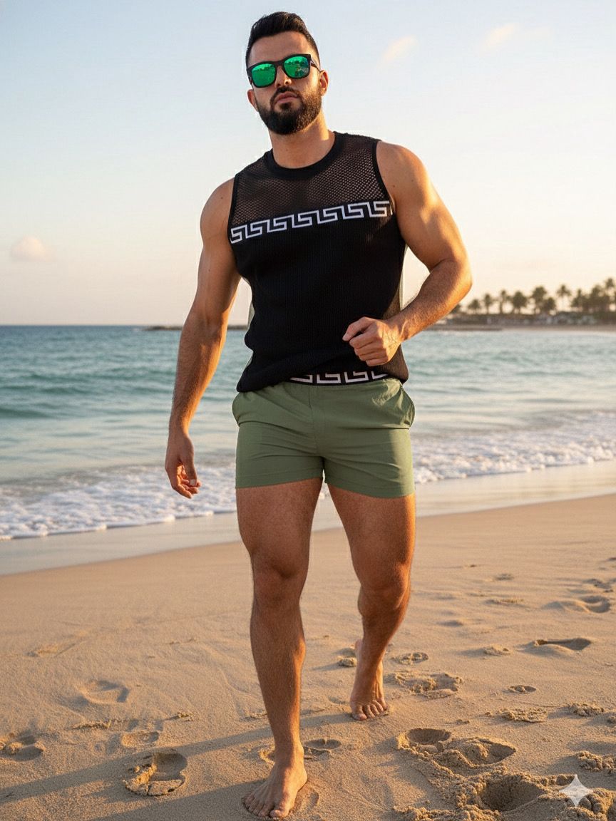 Camiseta sin mangas con diseño griego y short 