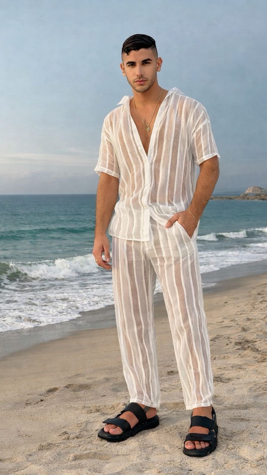 Conjunto playero masculino con transparencia