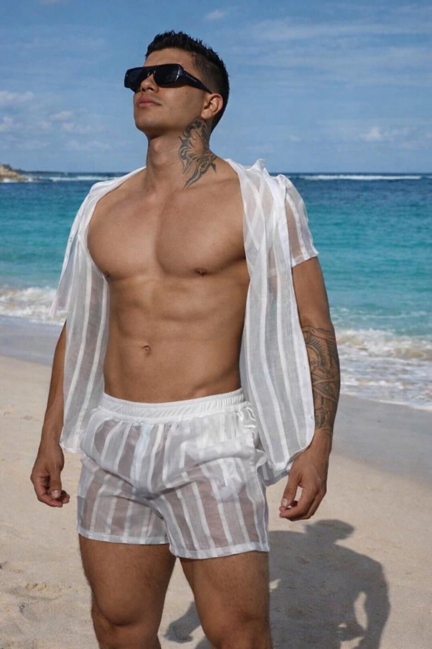 Conjunto playero transparente para hombre