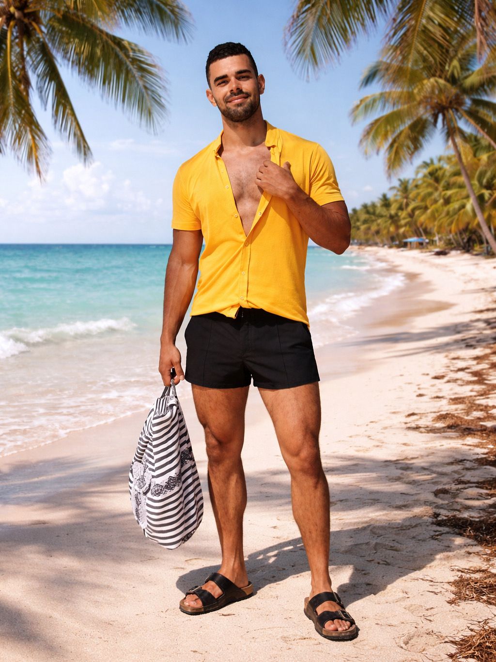 Camisa Mostaza de Verano y short negro