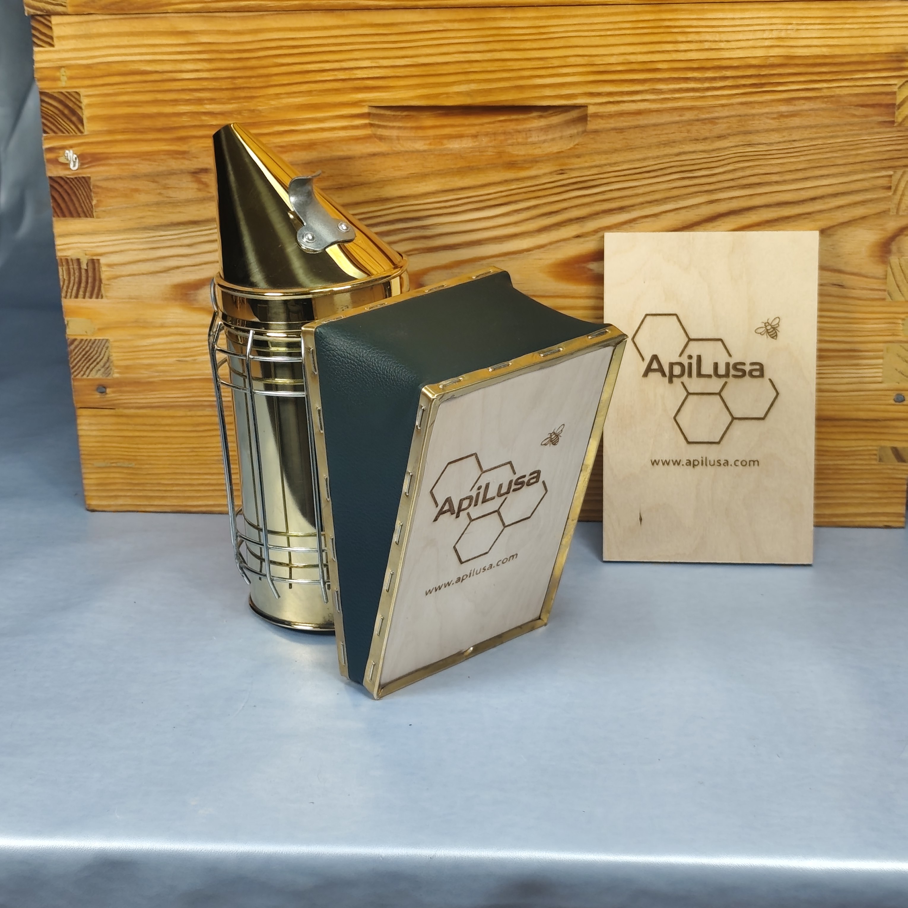 Large Brass Bee Smoker with Heat Shield