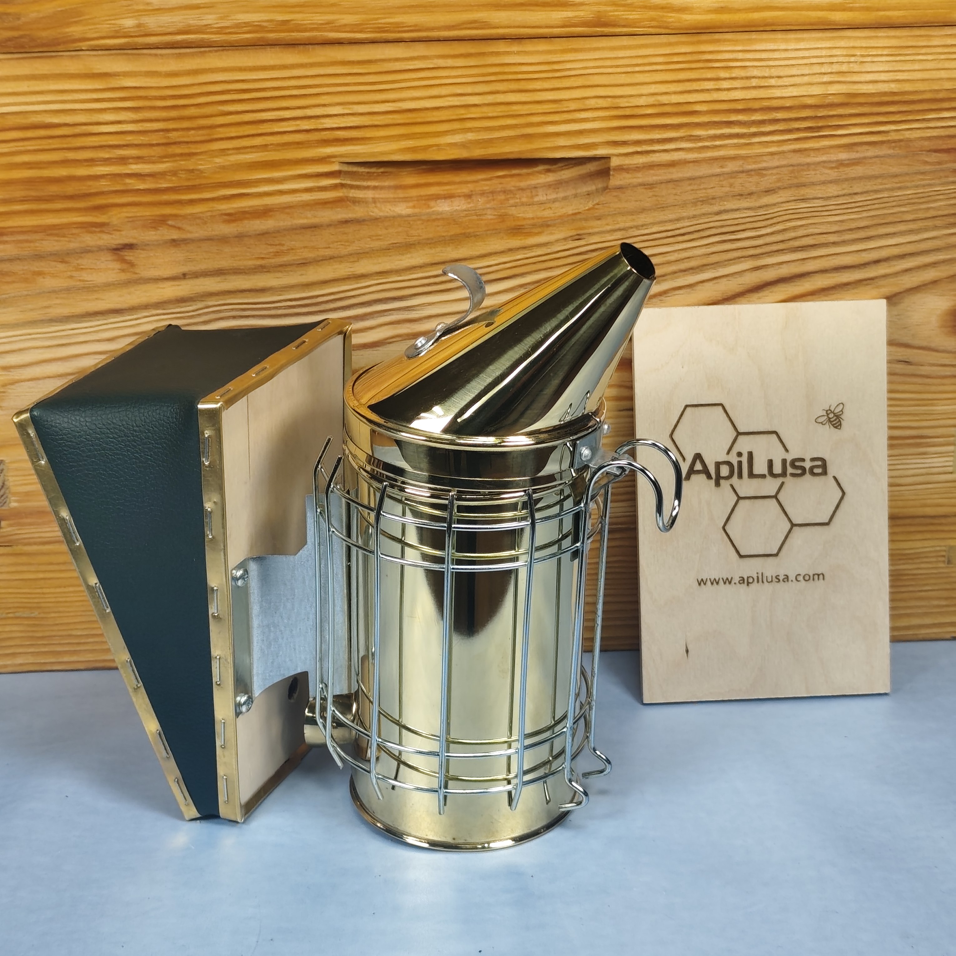 Large Brass Bee Smoker with Heat Shield