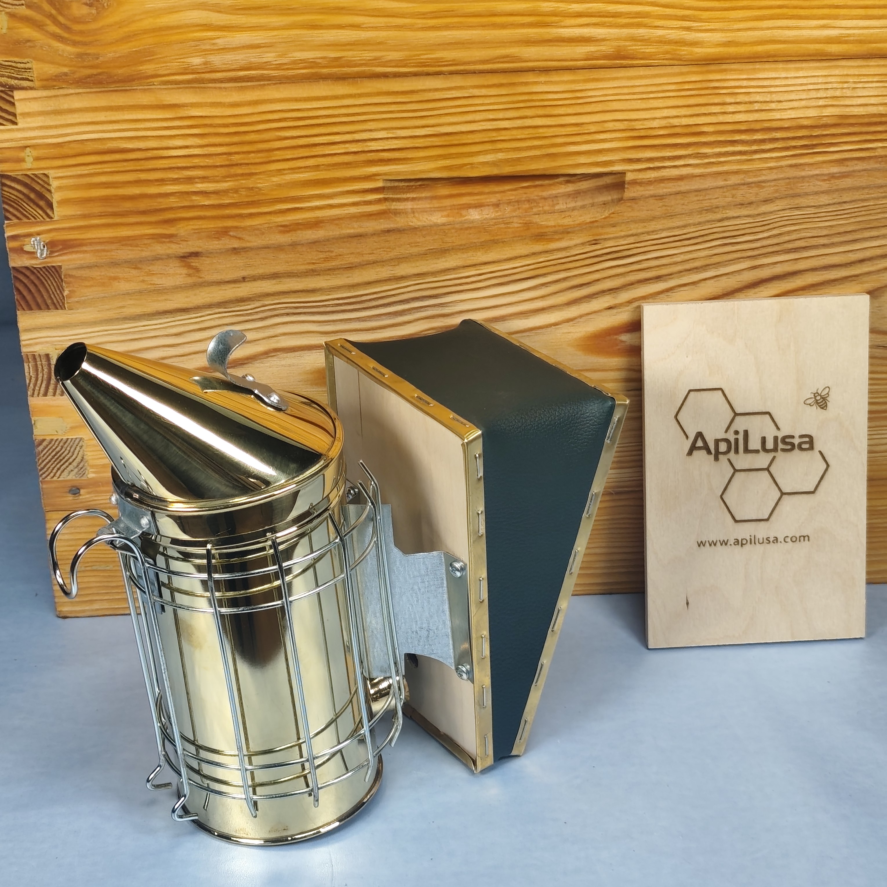 Large Brass Bee Smoker with Heat Shield