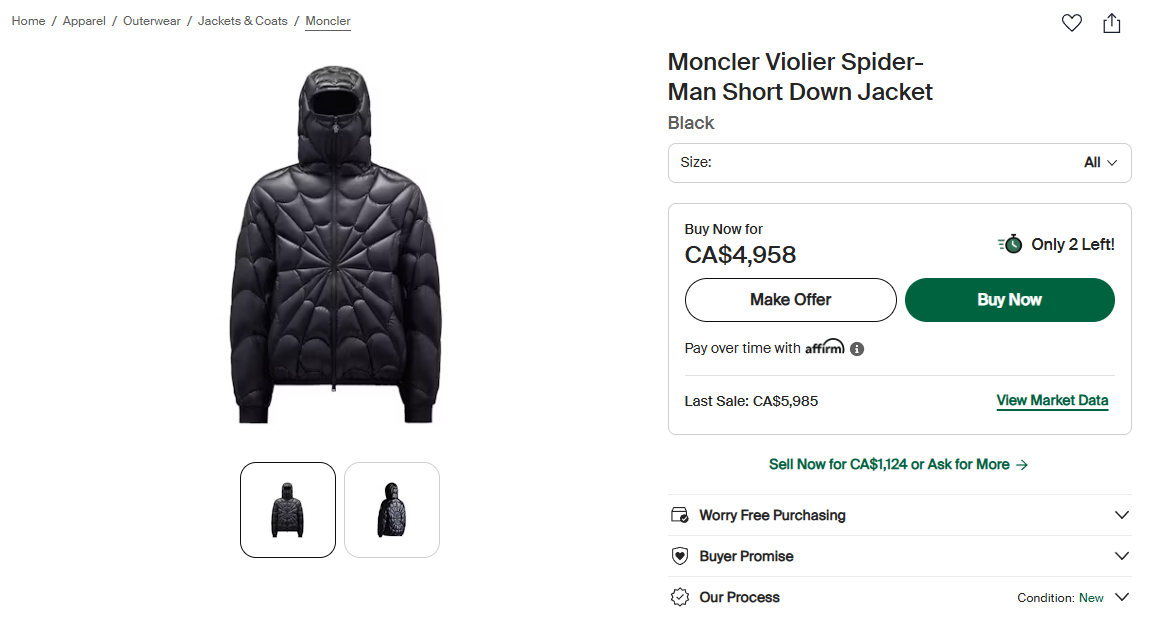 Moncler Violier Spider-Man Short Down Jacket