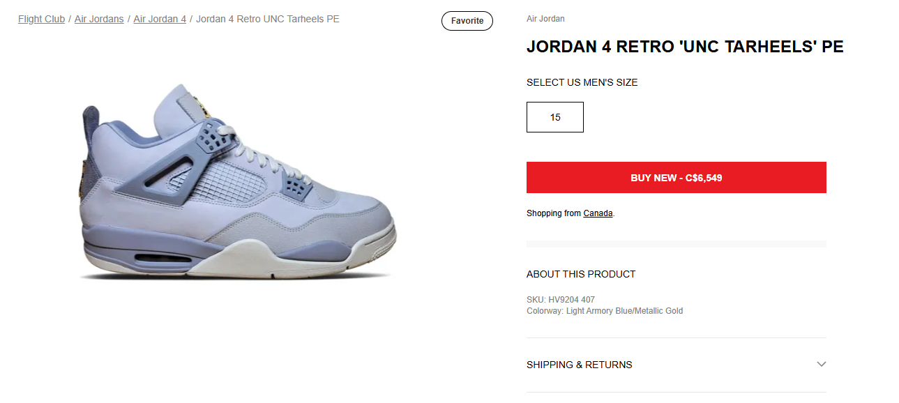 Jordan 4 Retro 'UNC Tarheels' PE
