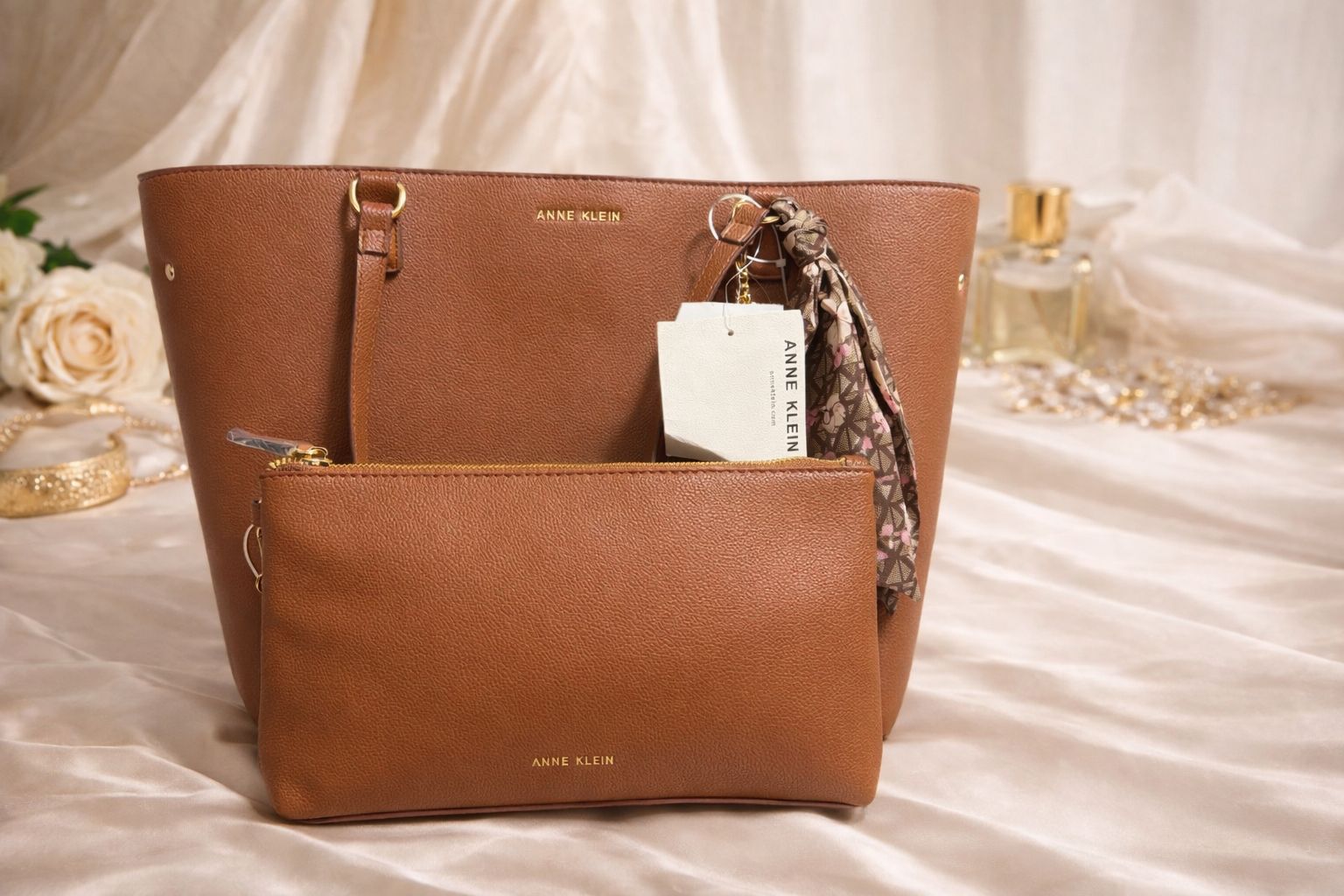 Anne Klein - Cartera grande + Bolso Marrón