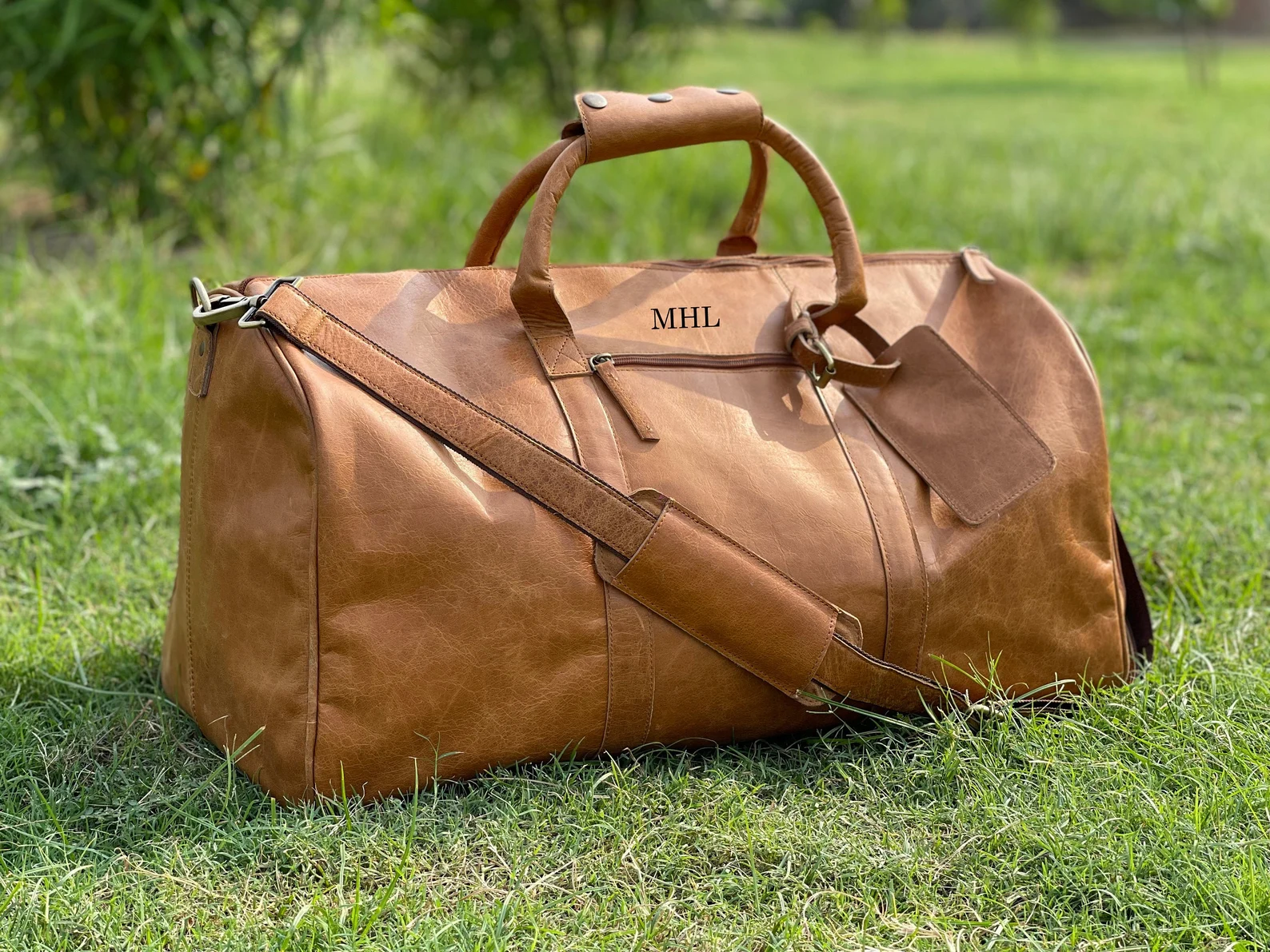 Custom text Leather Duffle Bag