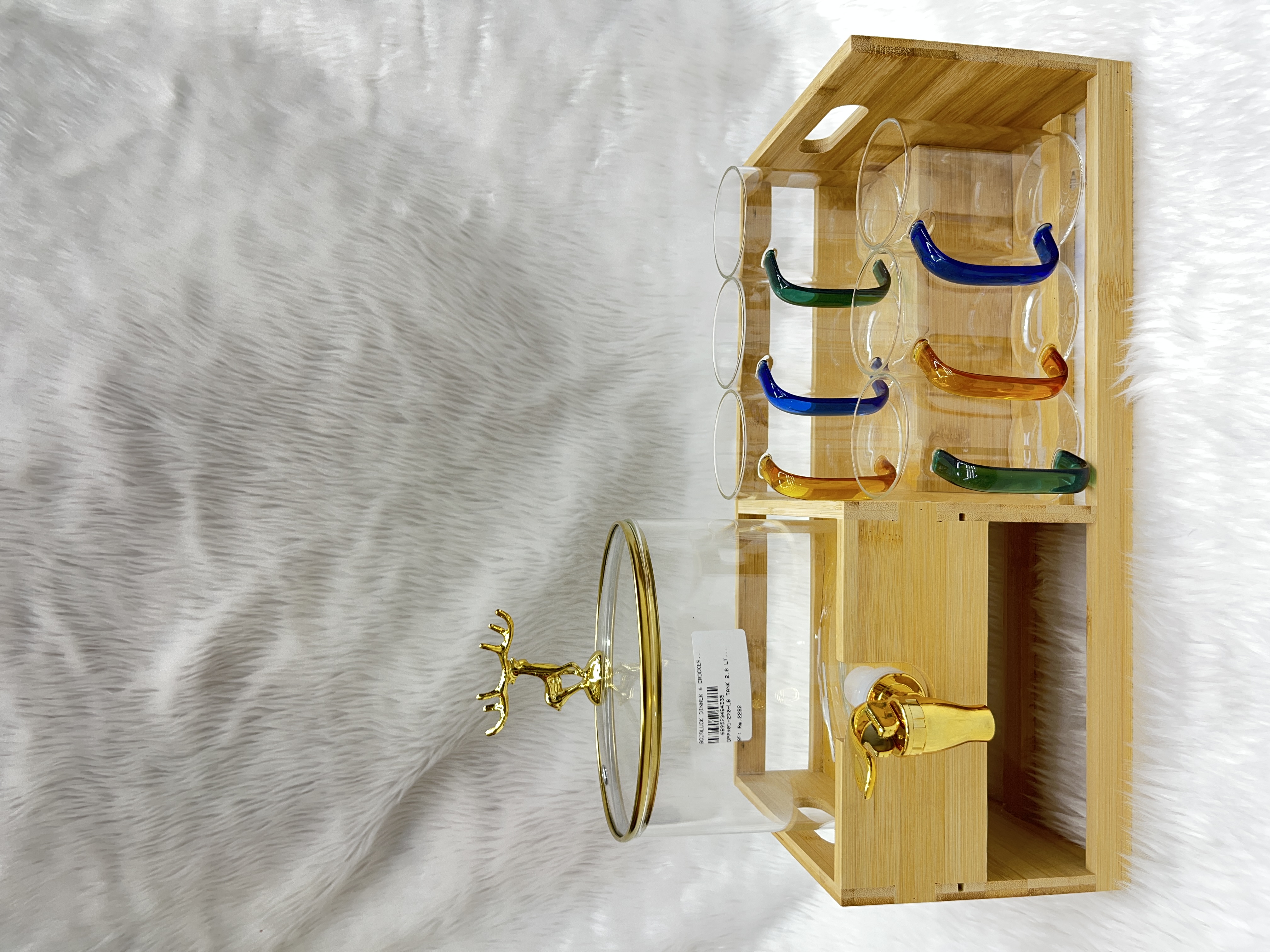 Glass Mug Set with Wooden Organizer