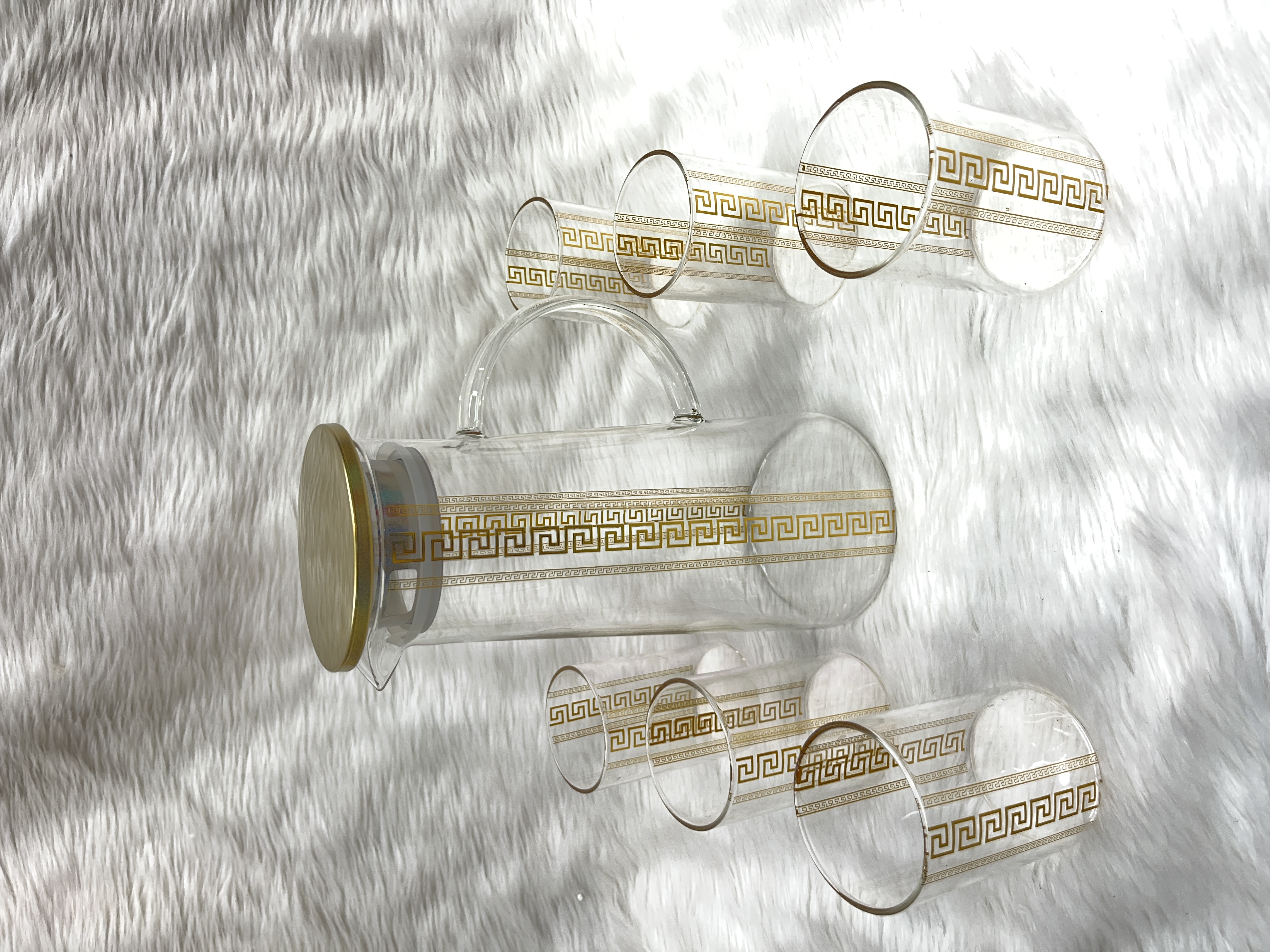 Greek Key Glass Jug Set