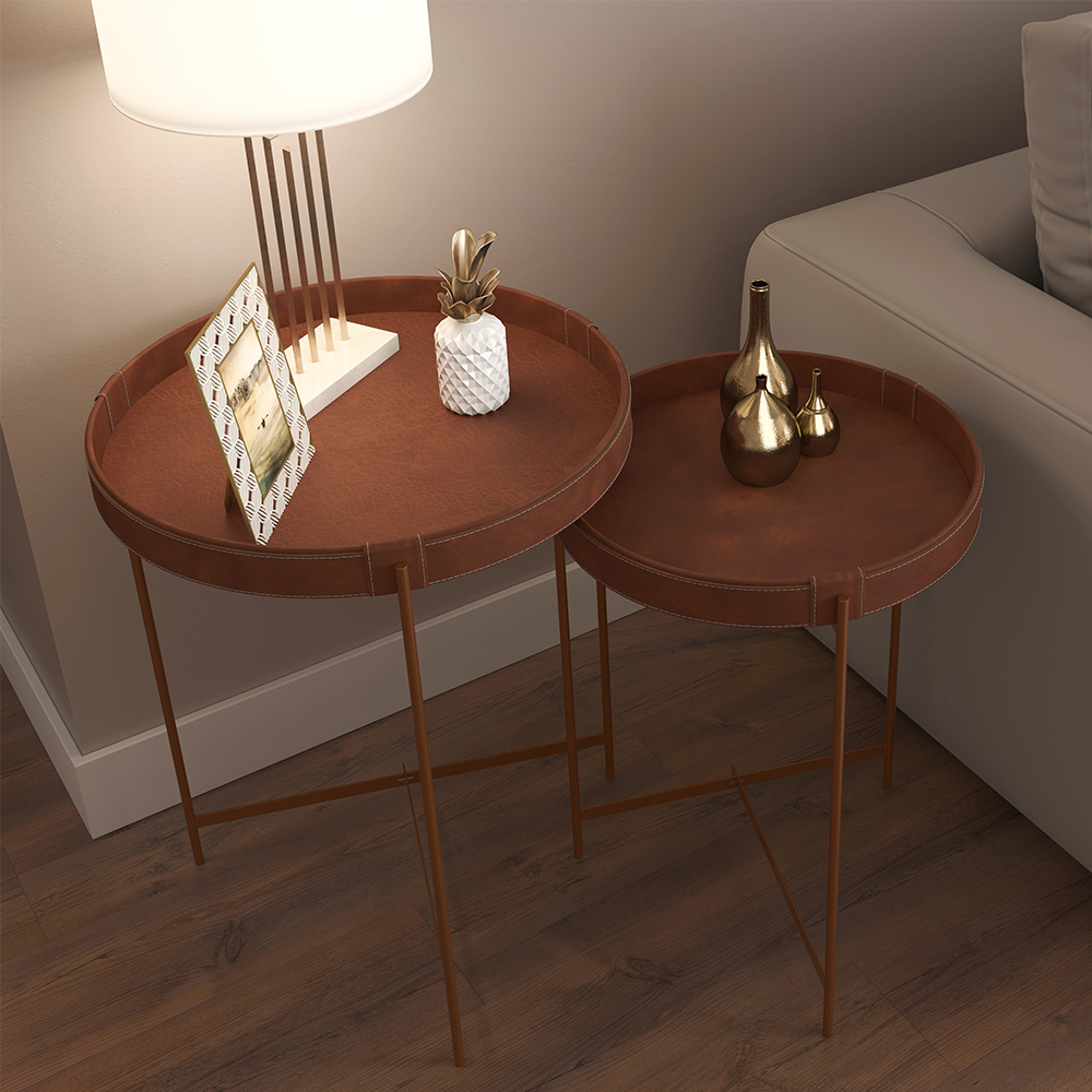 Mesa De Centro Redonda Em Couro Décor 470 Whisky