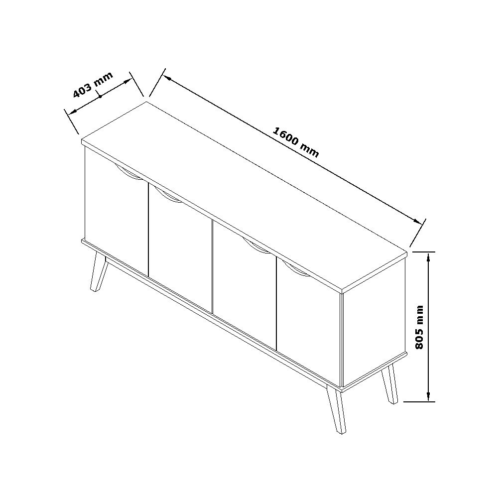 Buffet 4 Portas e Pés de Madeira Maciça Prism Cinamomo