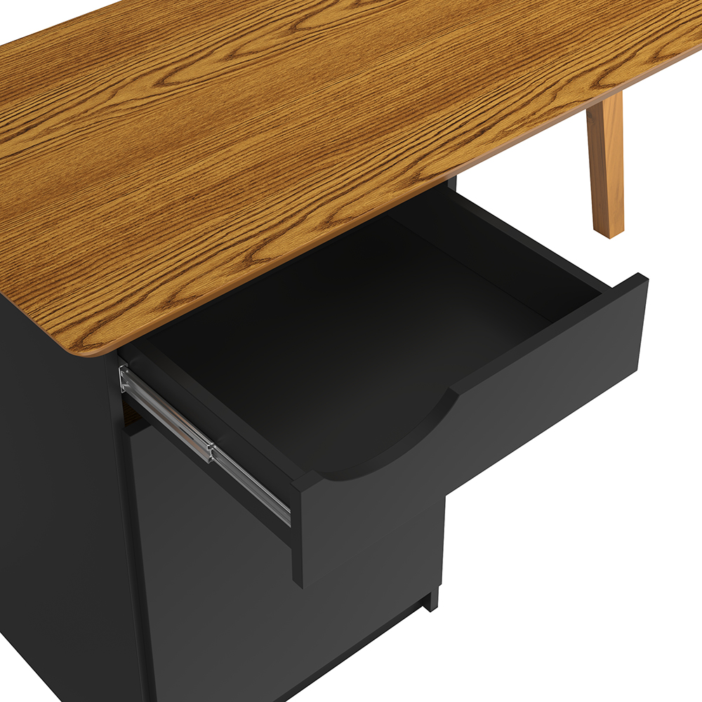 Escrivaninha Com Pés De Madeira Maciça Prism Preto Acetinado/Cumaru