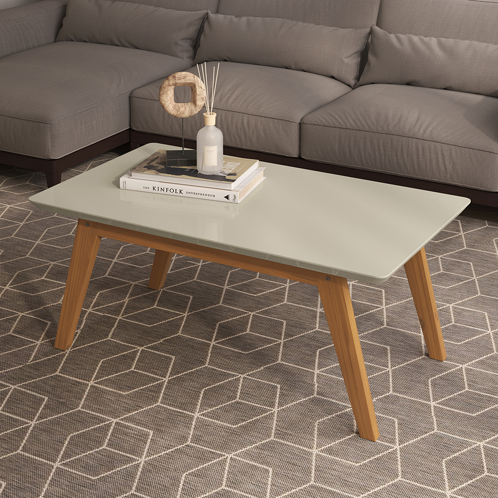 Mesa de Centro Retangular Com Pés De Madeira Prism Off White