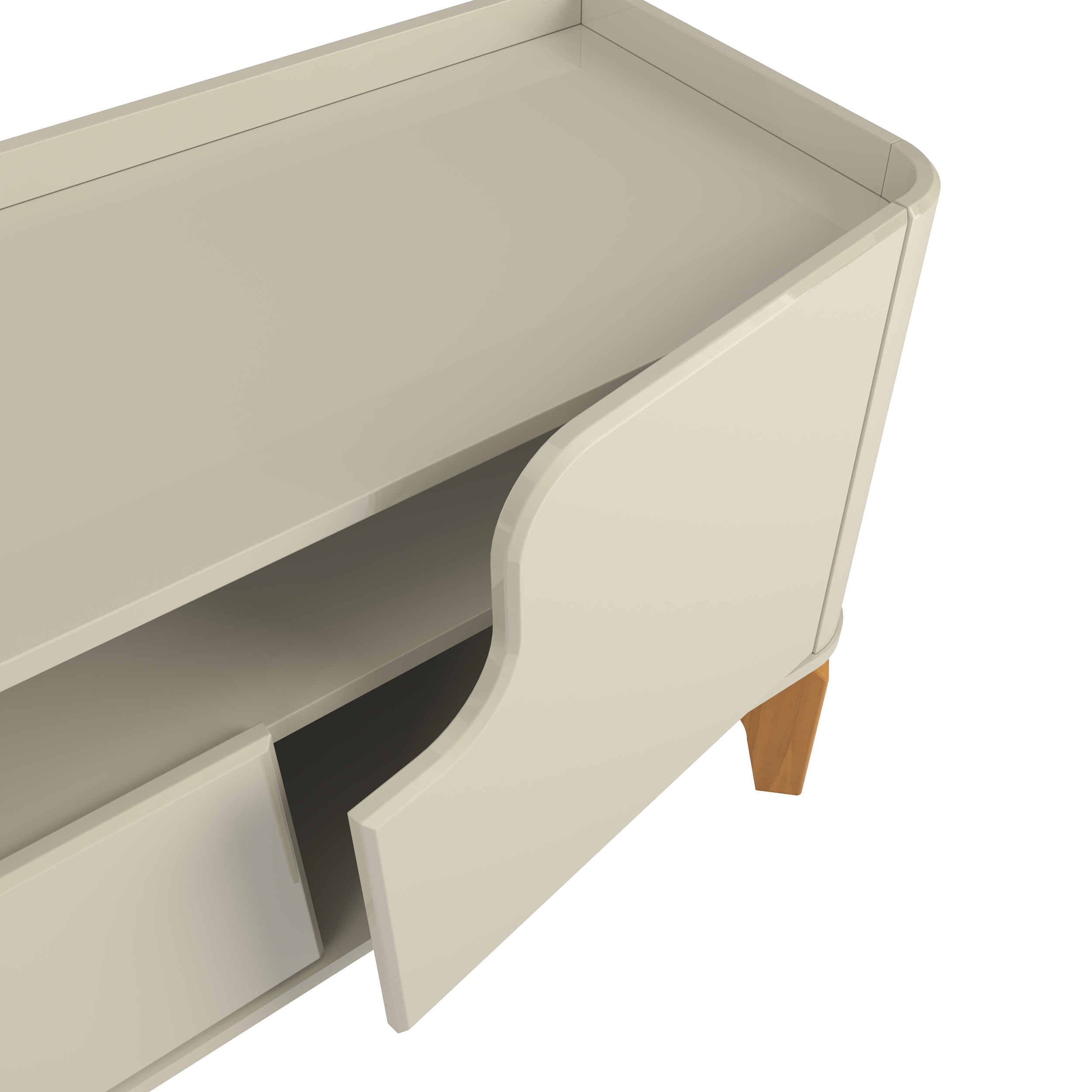 Rack Flip 1,80 Canto Curvo Com Pés de Madeira Maciça Off White