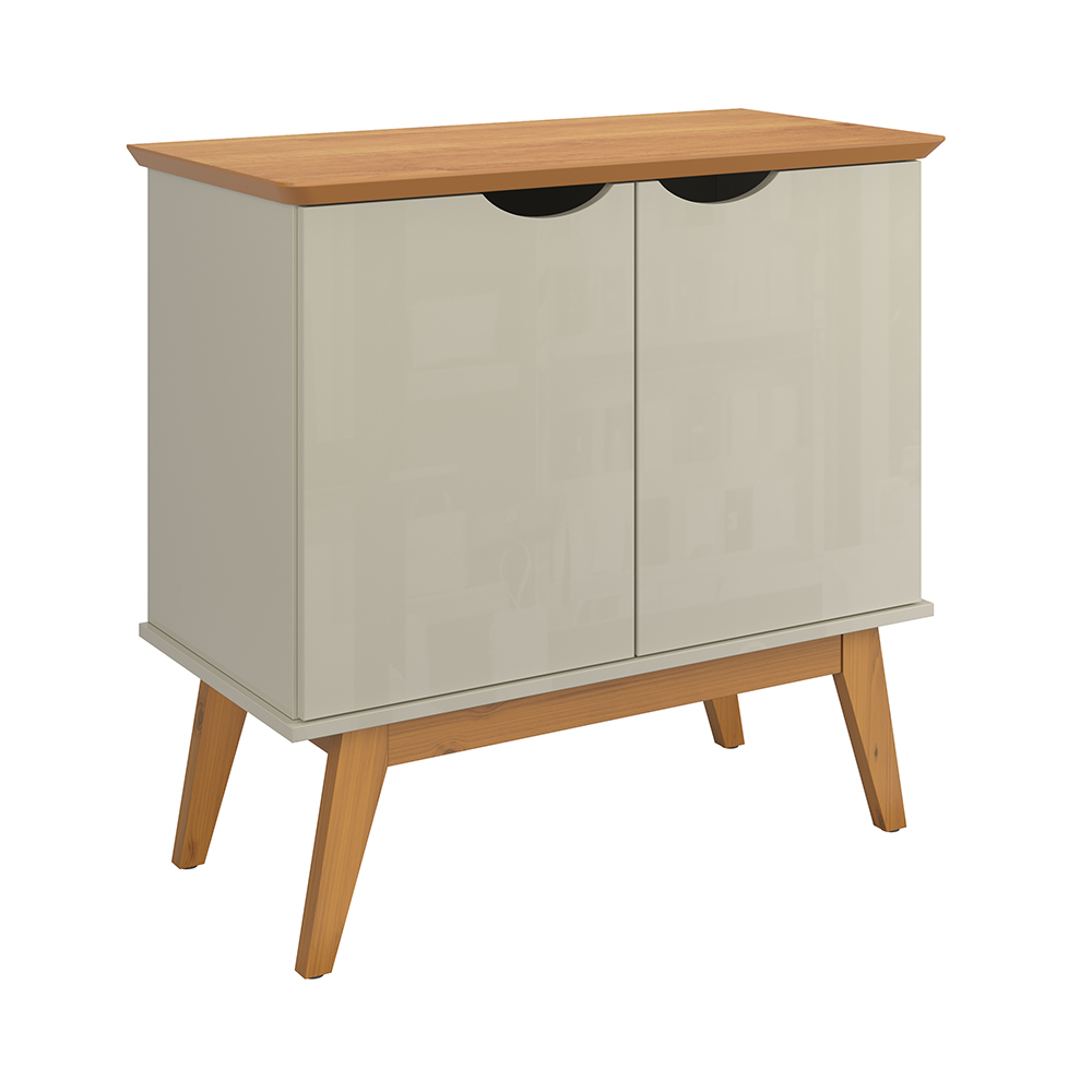 Buffet 2 Portas e Pés de Madeira Maciça Prism Off White/Cinamomo