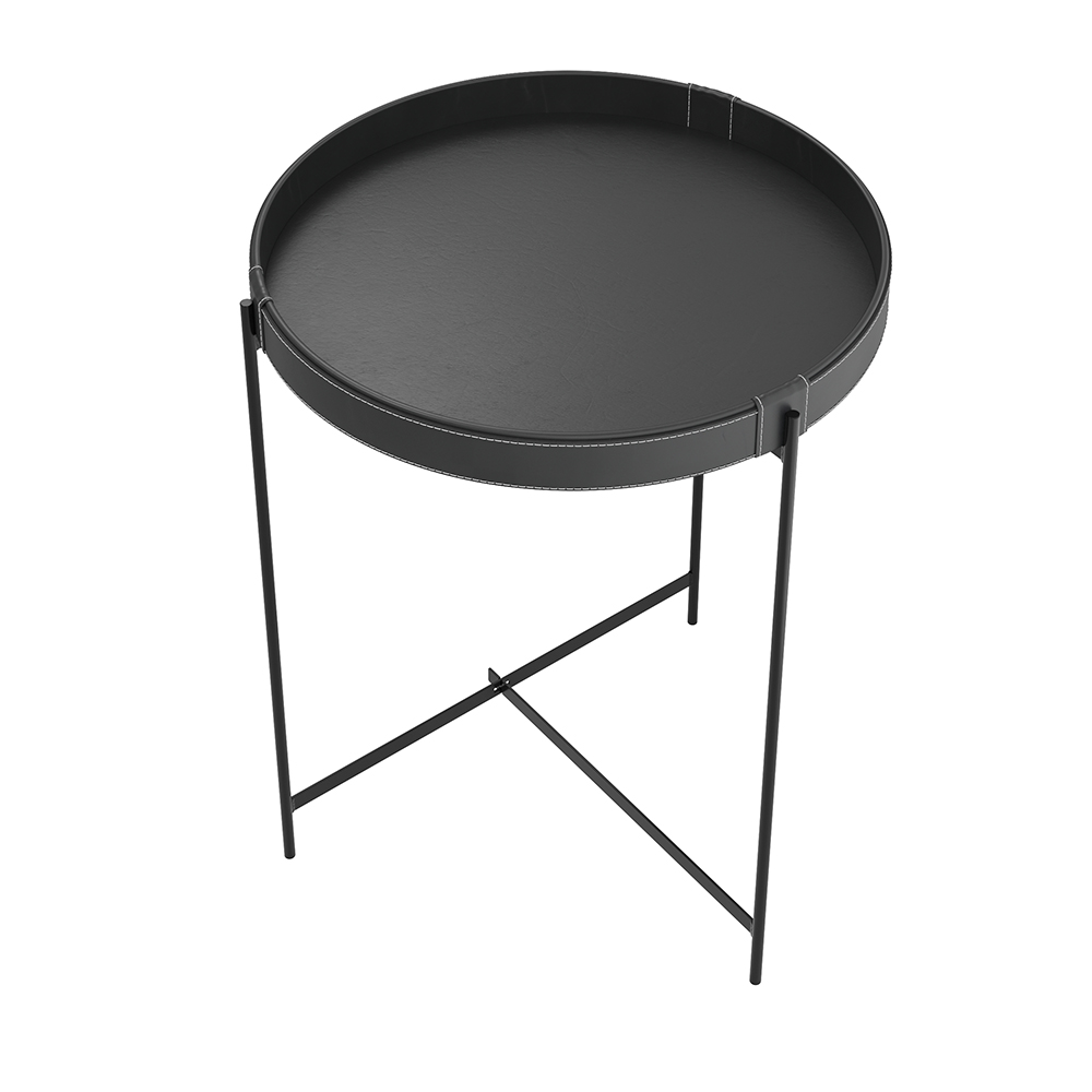 Mesa Lateral Redonda Em Couro Décor 560 Preta 