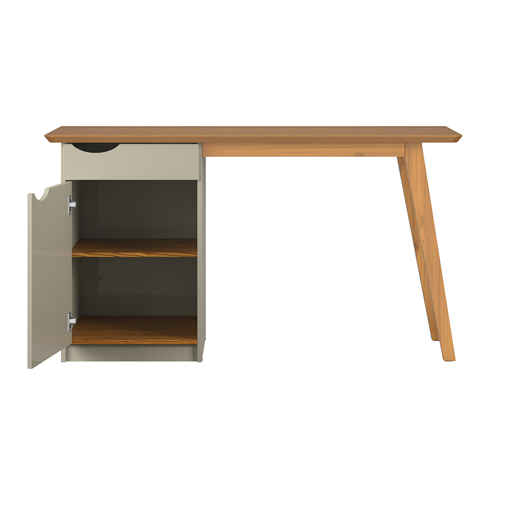 Escrivaninha Com Pés De Madeira Maciça Prism Off White/Cumaru