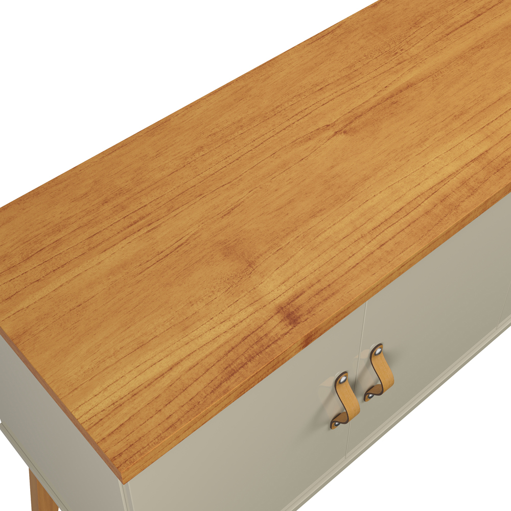 Rack Sirius 2 Portas 140Cm  Pés de Madeira e Puxadores de Couro Off White/Cinamomo