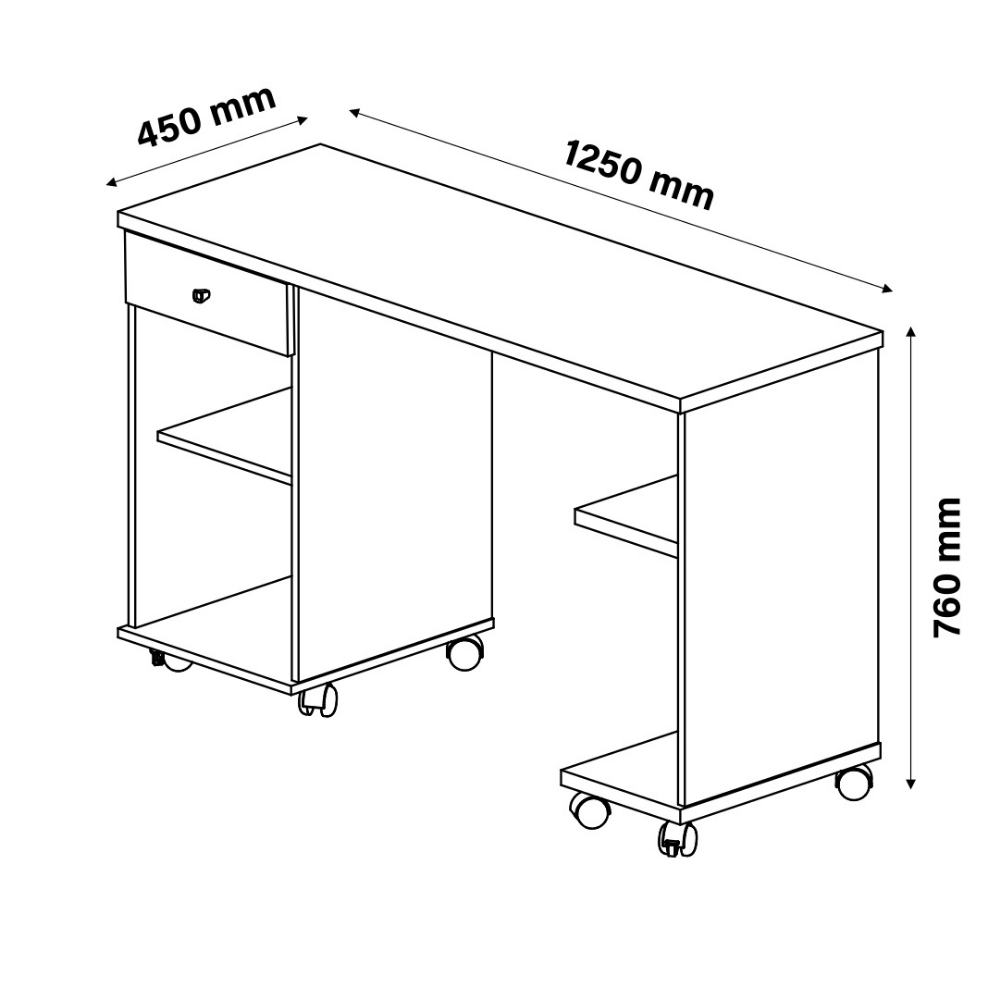 Mesa Computador Com Gaveta e Rodizios Million Branco Acetinado/Cinamomo