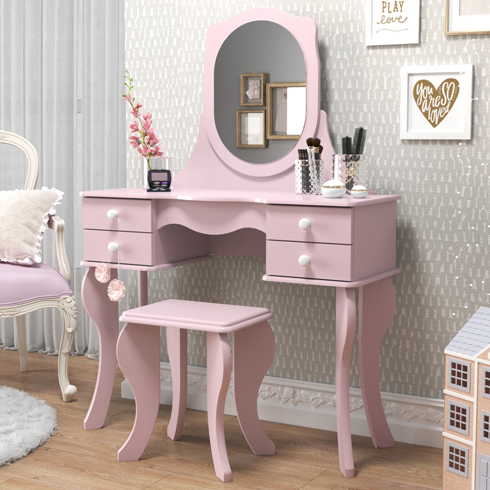 Penteadeira com 4 gavetas Princesa C/ Bnqueta Rosa