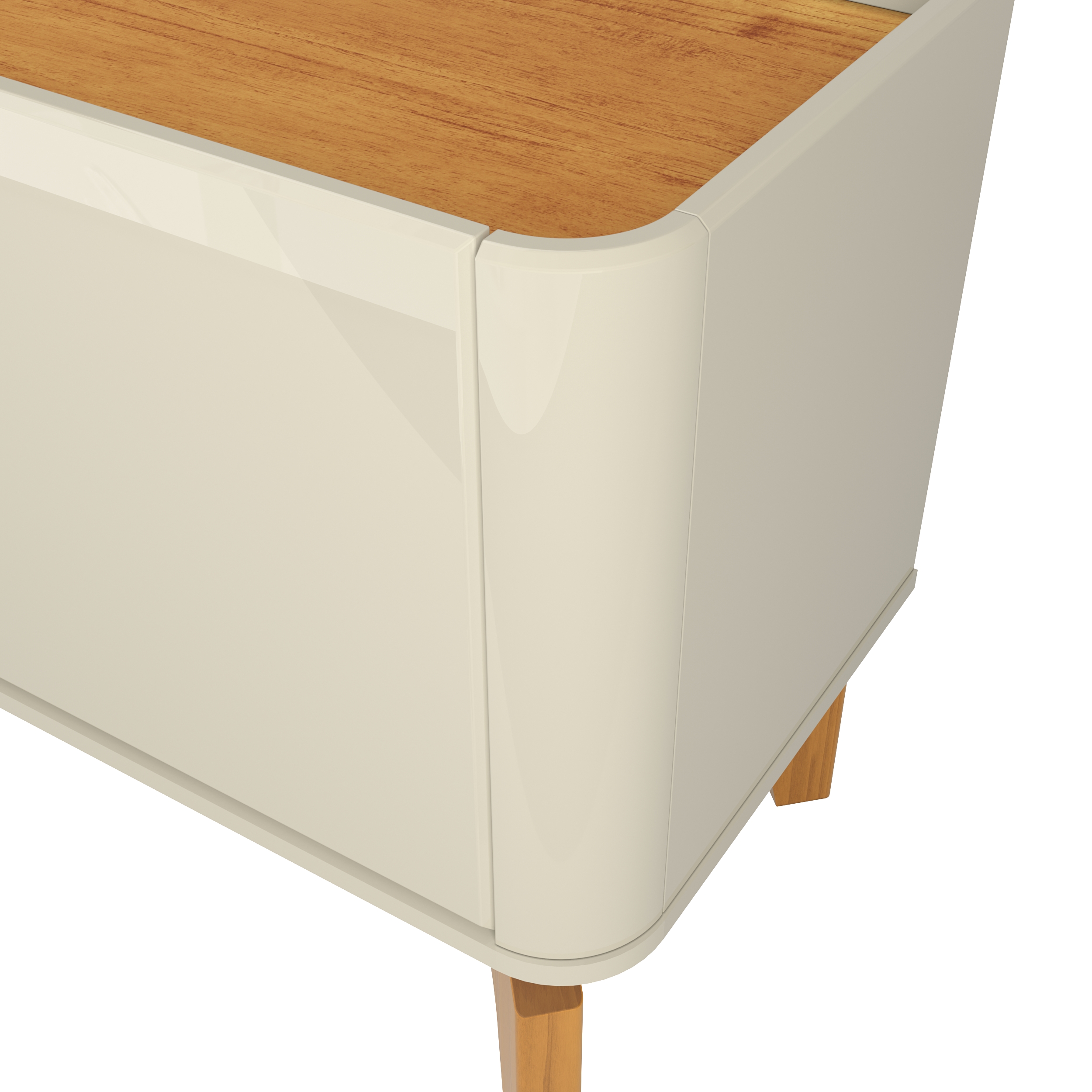 Rack Flip 1,80 Canto Curvo Com Pés de Madeira Maciça Off White/Cinamomo